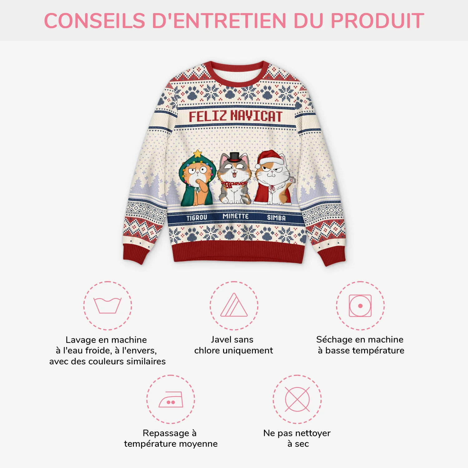 Pull Noël Personnalisé Chat - Joyeux Noël Minou - Image 4