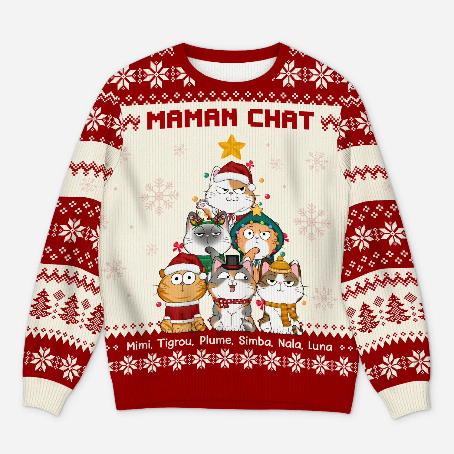 Pull Moche Chat De Noël Personnalisé - Sapin Maman Chat