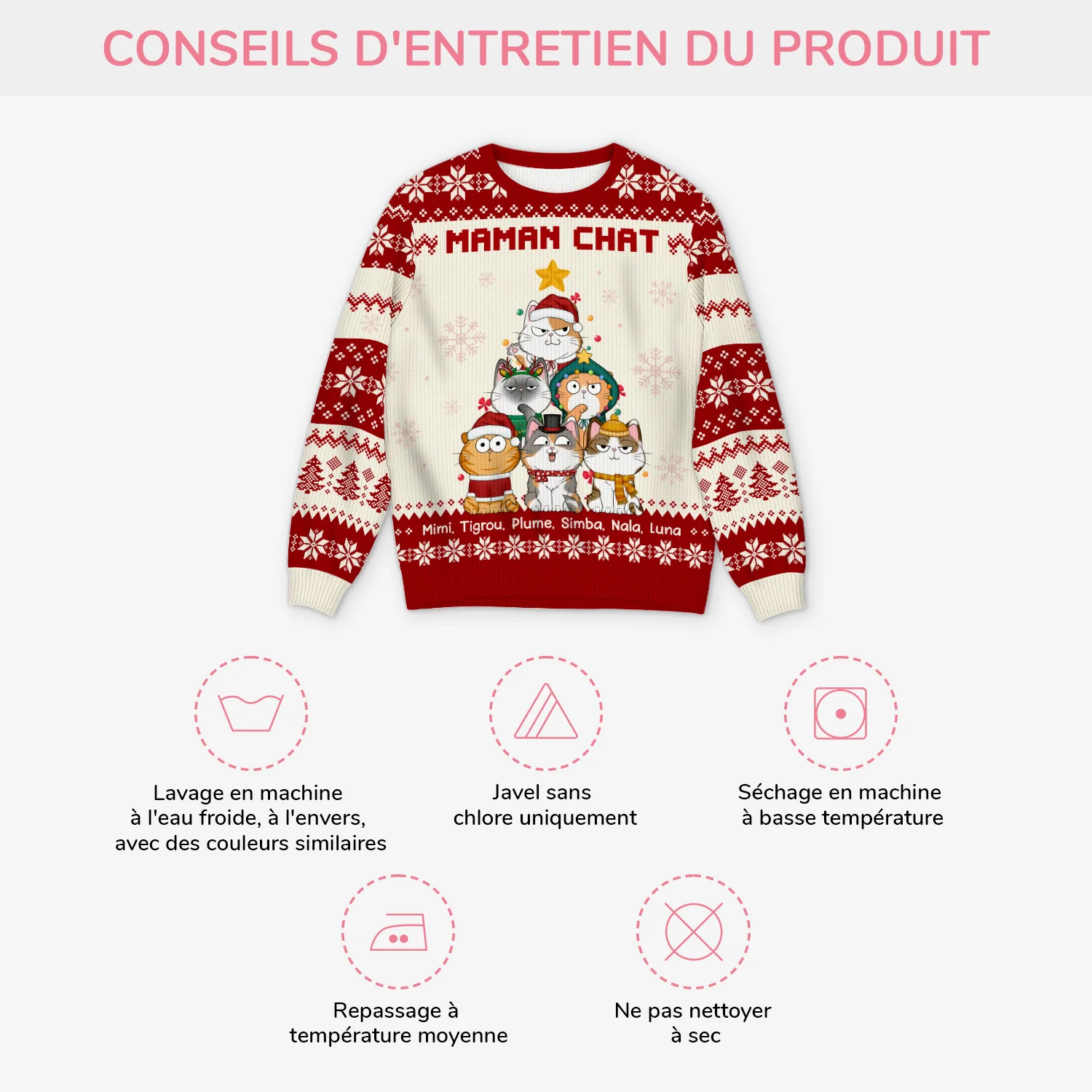 Pull Moche Chat De Noël Personnalisé - Sapin Maman Chat - Image 4