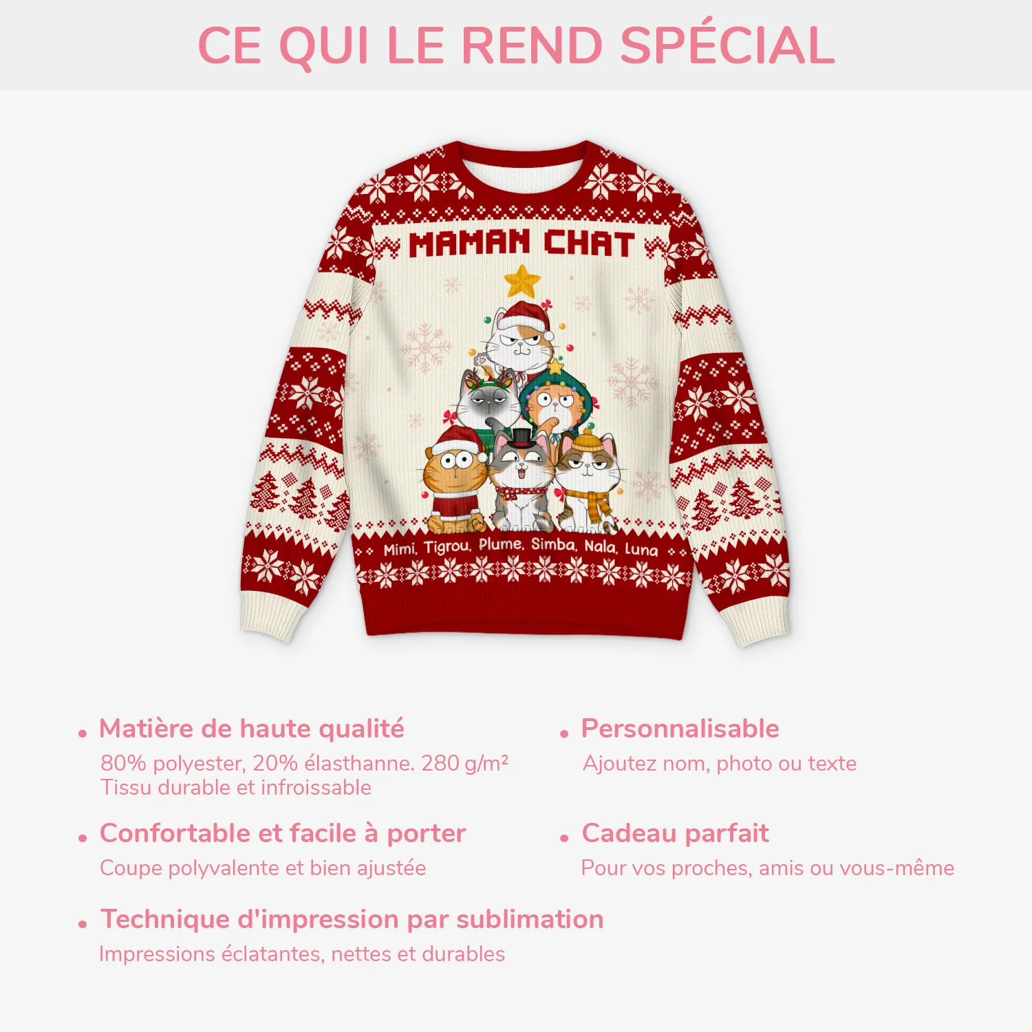 Pull Moche Chat De Noël Personnalisé - Sapin Maman Chat - Image 5