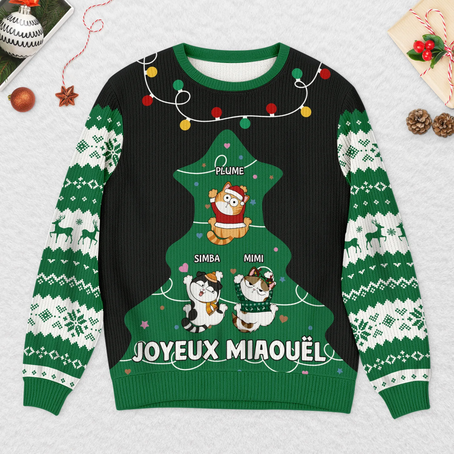 Pull de Noël Personnalisé Chat - Joyeux Miaouel - Image 2