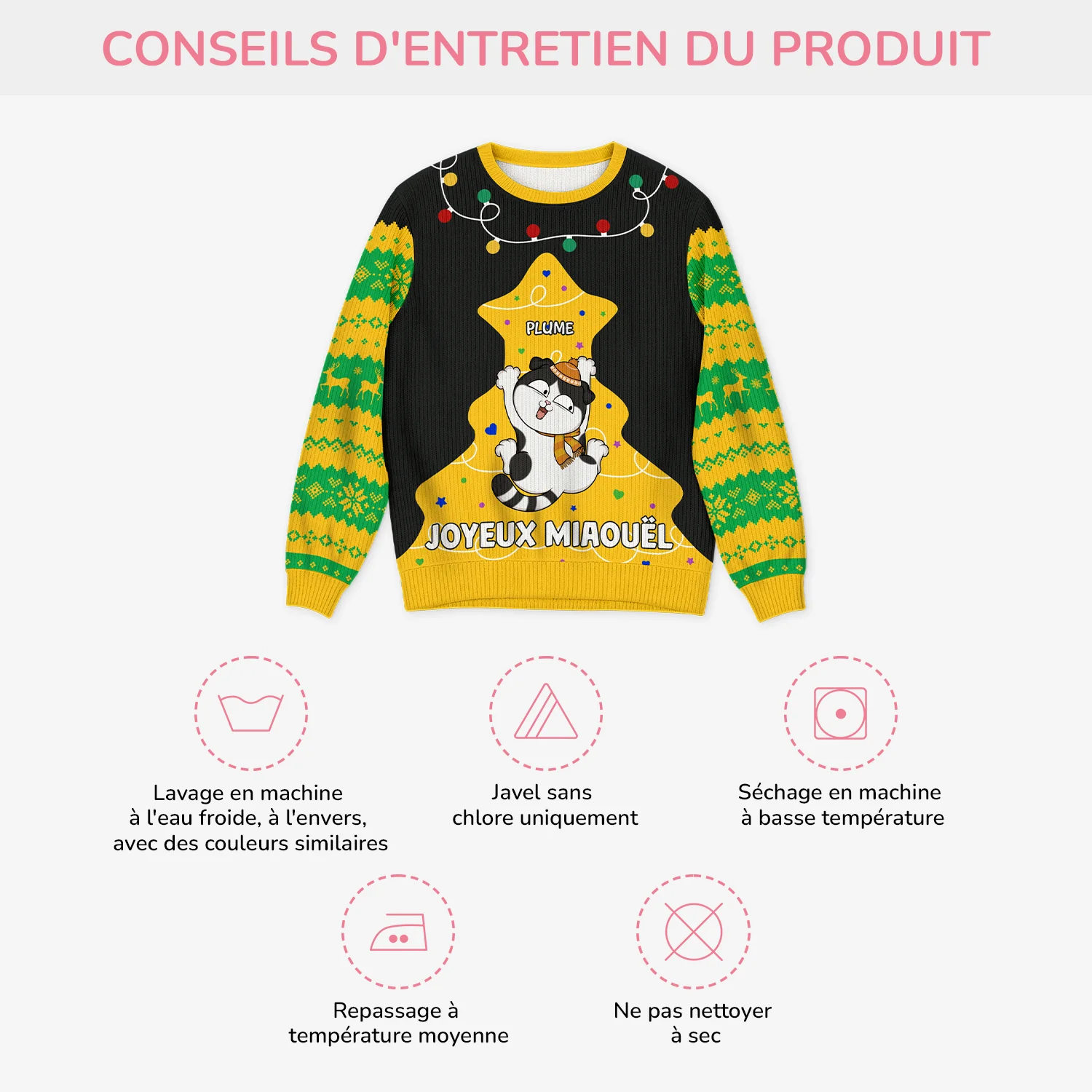 Pull de Noël Personnalisé Chat - Joyeux Miaouel - Image 4