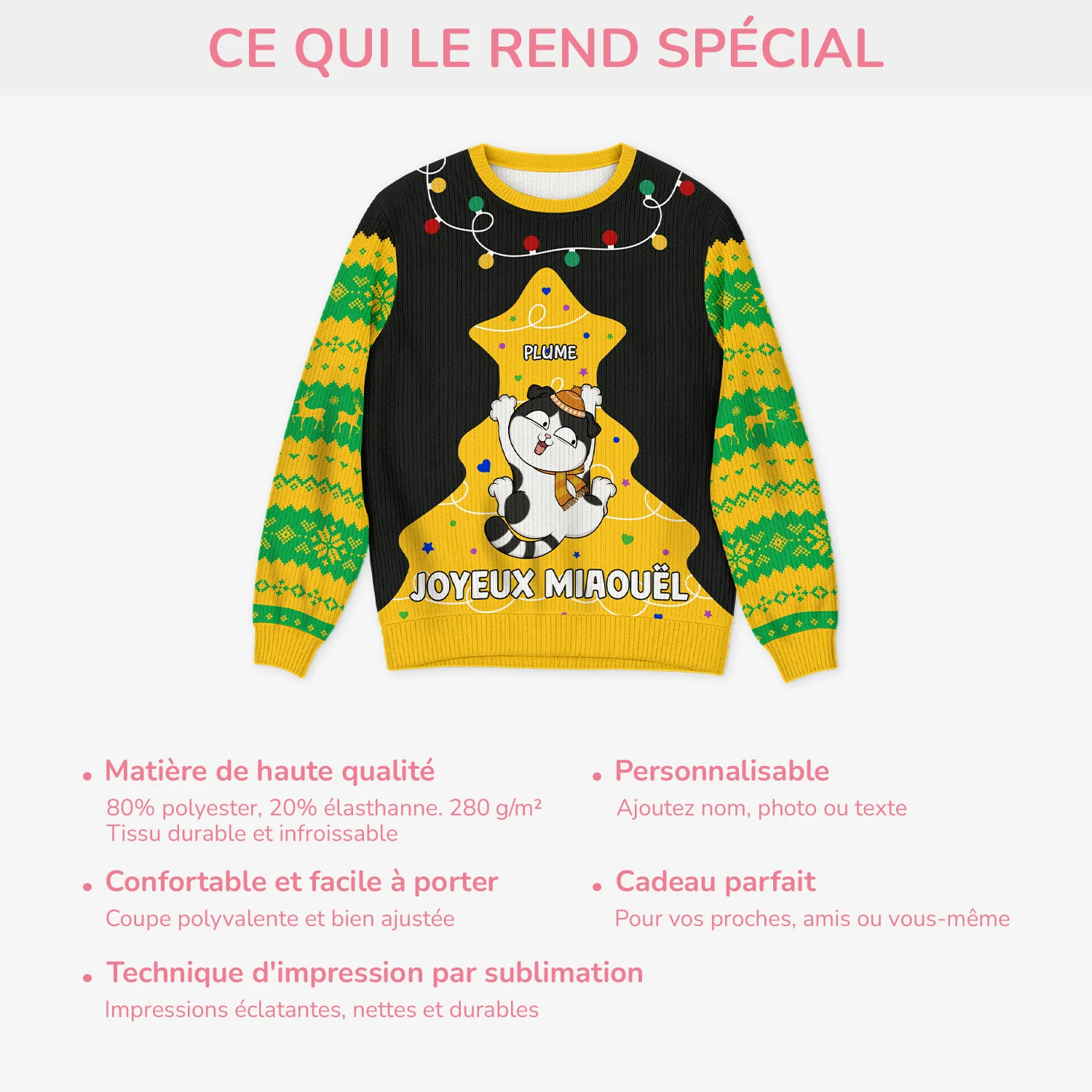 Pull de Noël Personnalisé Chat - Joyeux Miaouel - Image 5