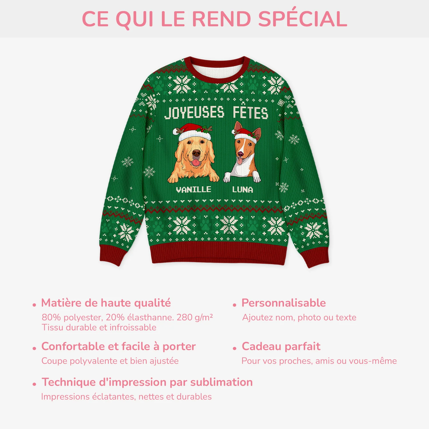 Pull de Noël Chien Personnalisé - Joyeuses Fêtes - Image 5