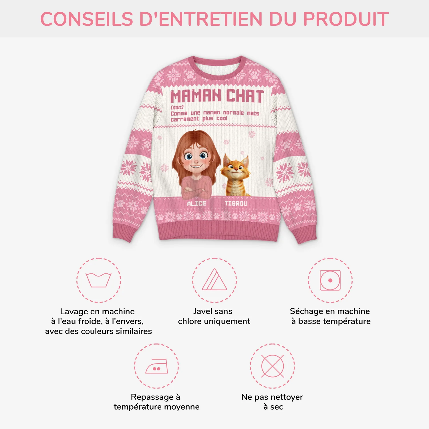 Pull Moche De Noël Personnalisé - Définition De Maman Chat - Image 4