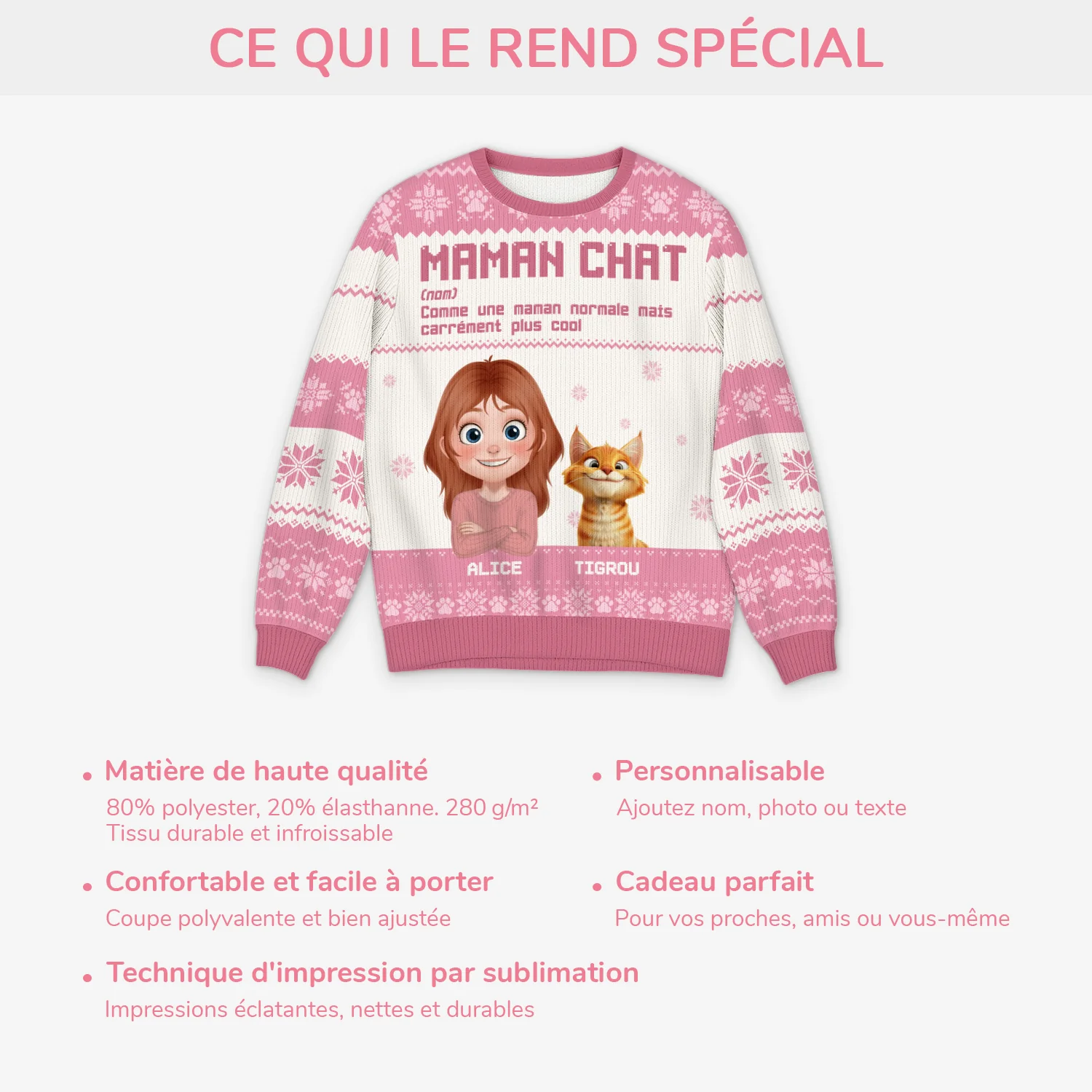 Pull Moche De Noël Personnalisé - Définition De Maman Chat - Image 5