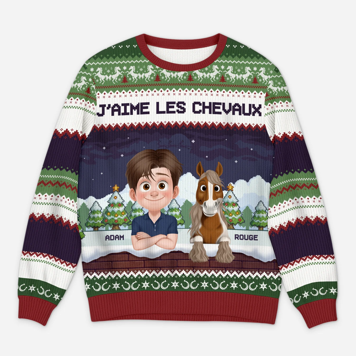 Pull De Noël Personnalisé - J'aime Les Chevaux