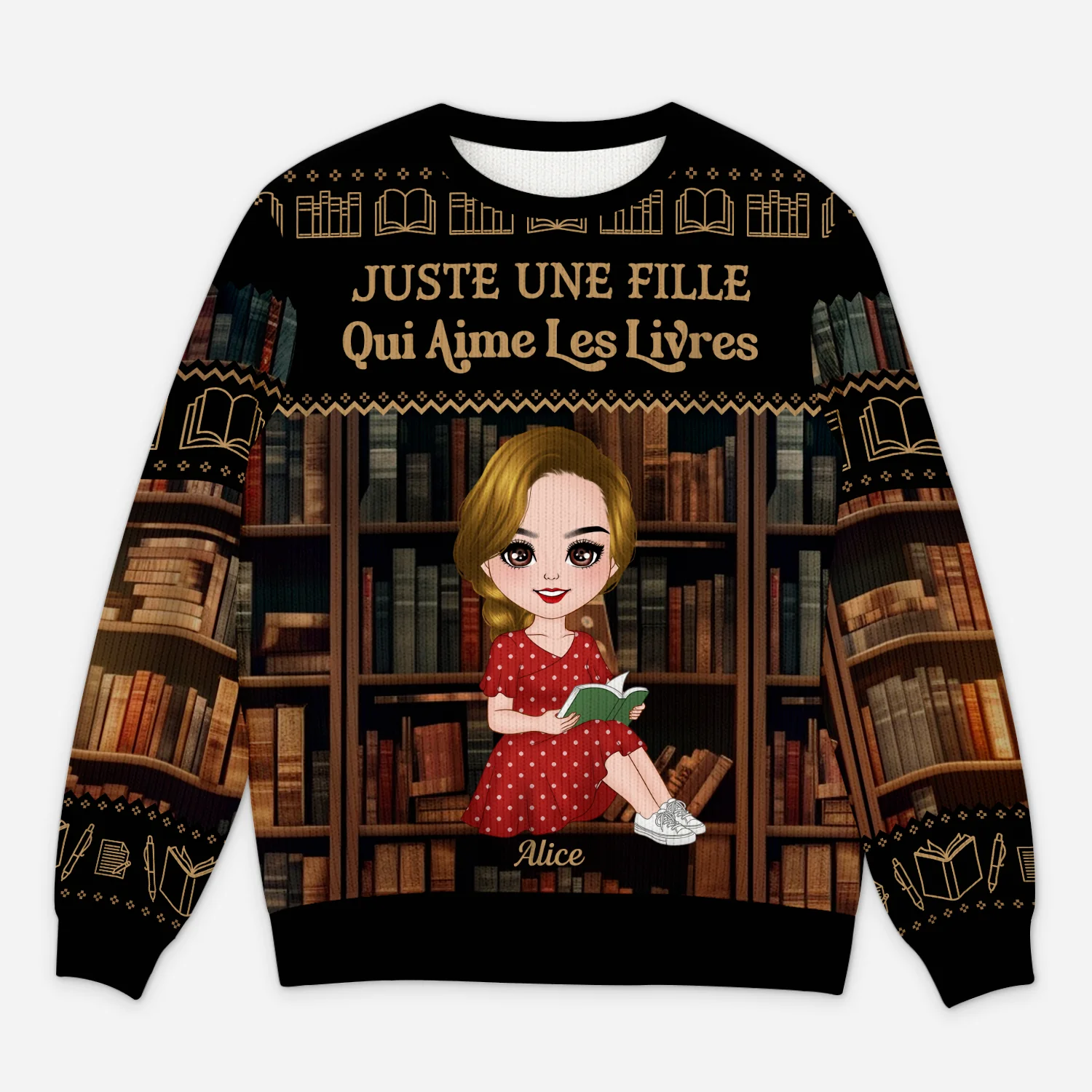 Pull Moche Personnalisé Noel - Juste une Fille Qui Aime Les Livres