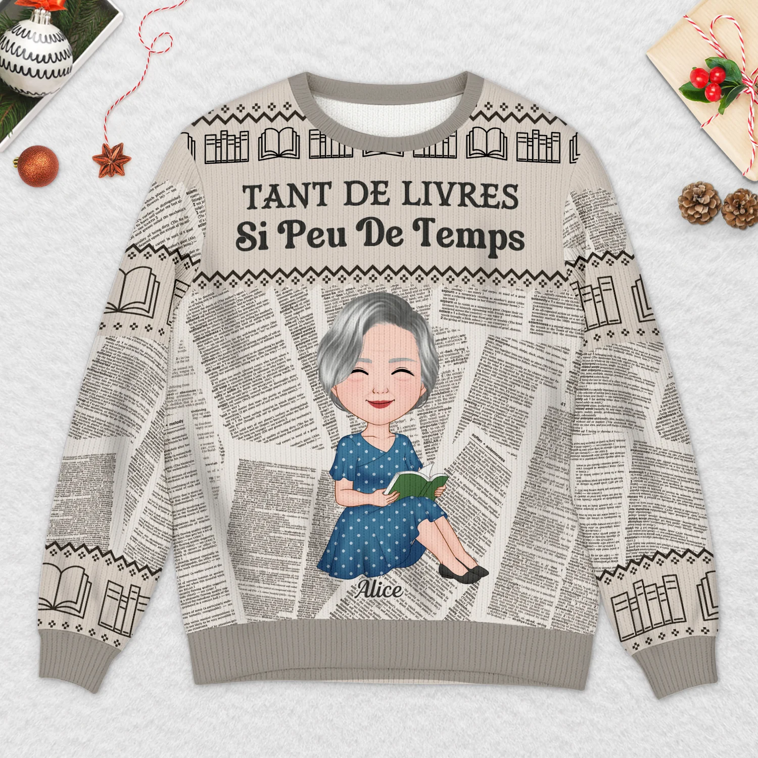 Pull Moche Personnalisé Noel - Juste une Fille Qui Aime Les Livres - Image 2