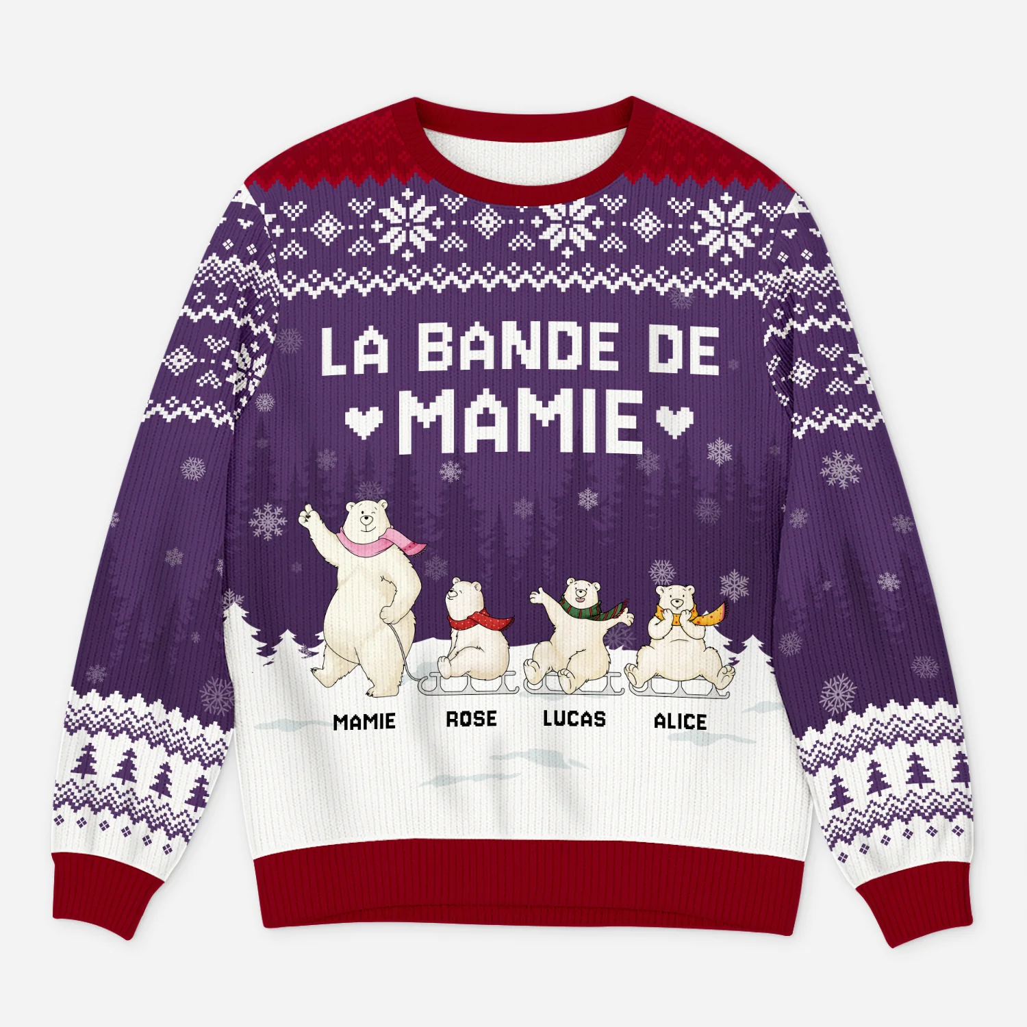 Pull de Noël Moche Personnalisé -La Bande à Mamie/Papy