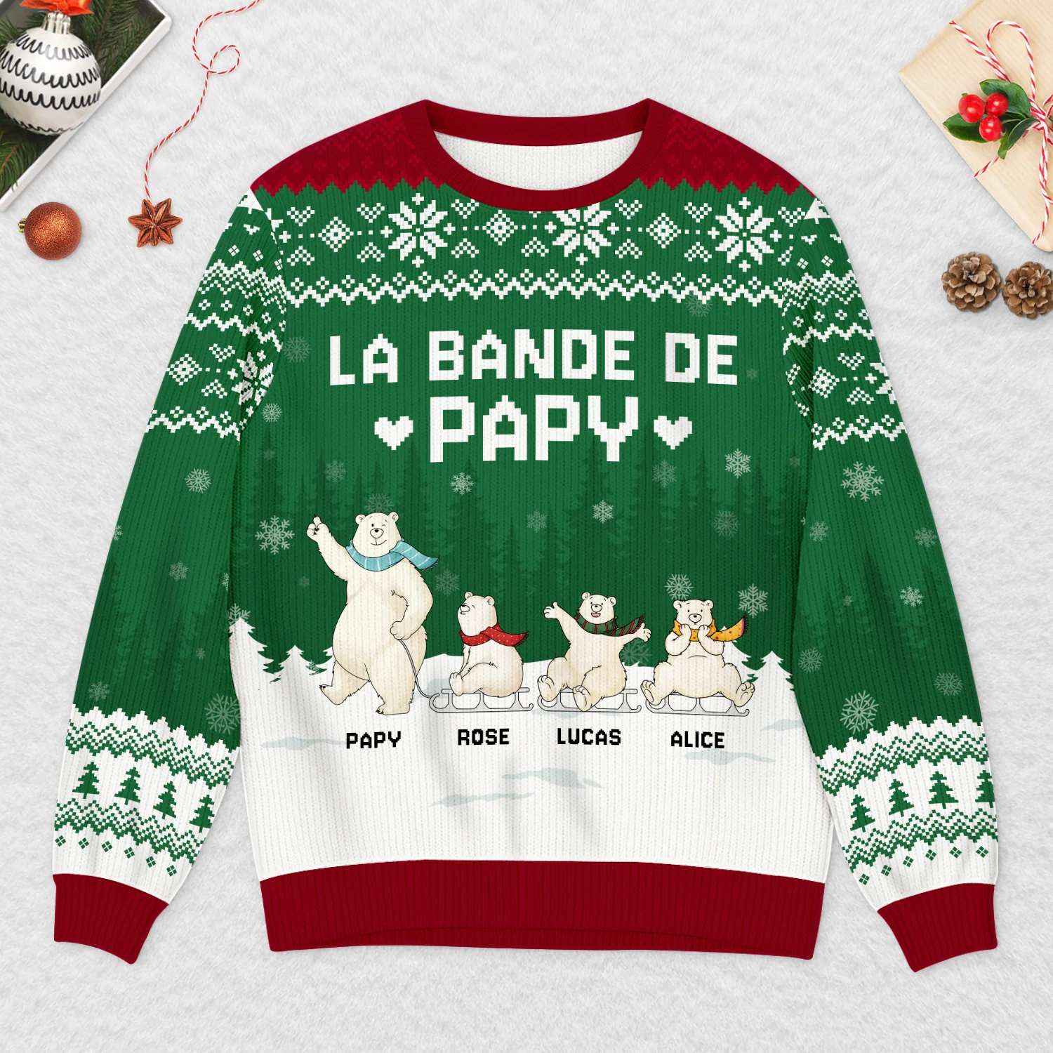 Pull de Noël Moche Personnalisé -La Bande à Mamie/Papy - Image 2