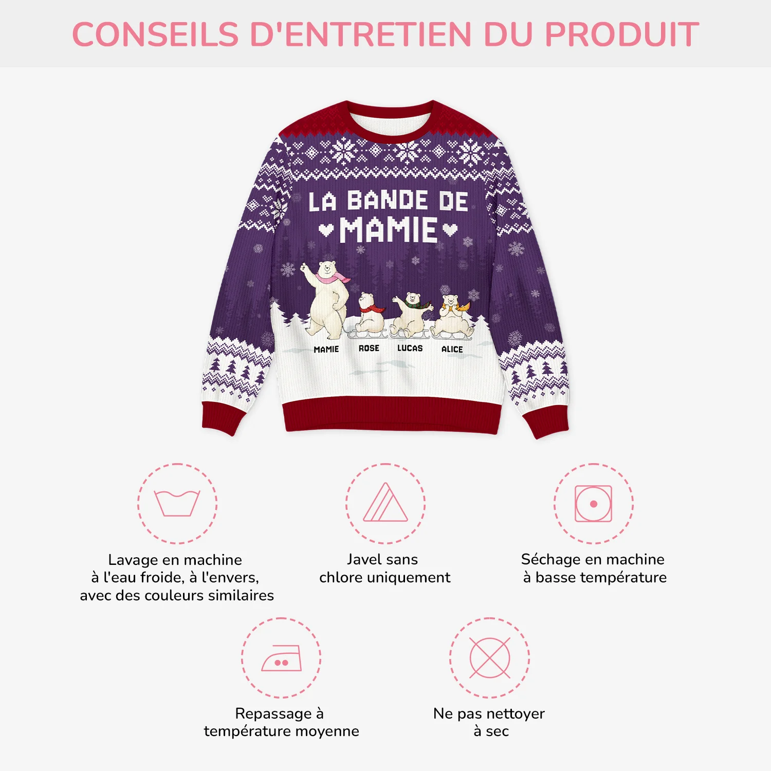 Pull de Noël Moche Personnalisé -La Bande à Mamie/Papy - Image 4