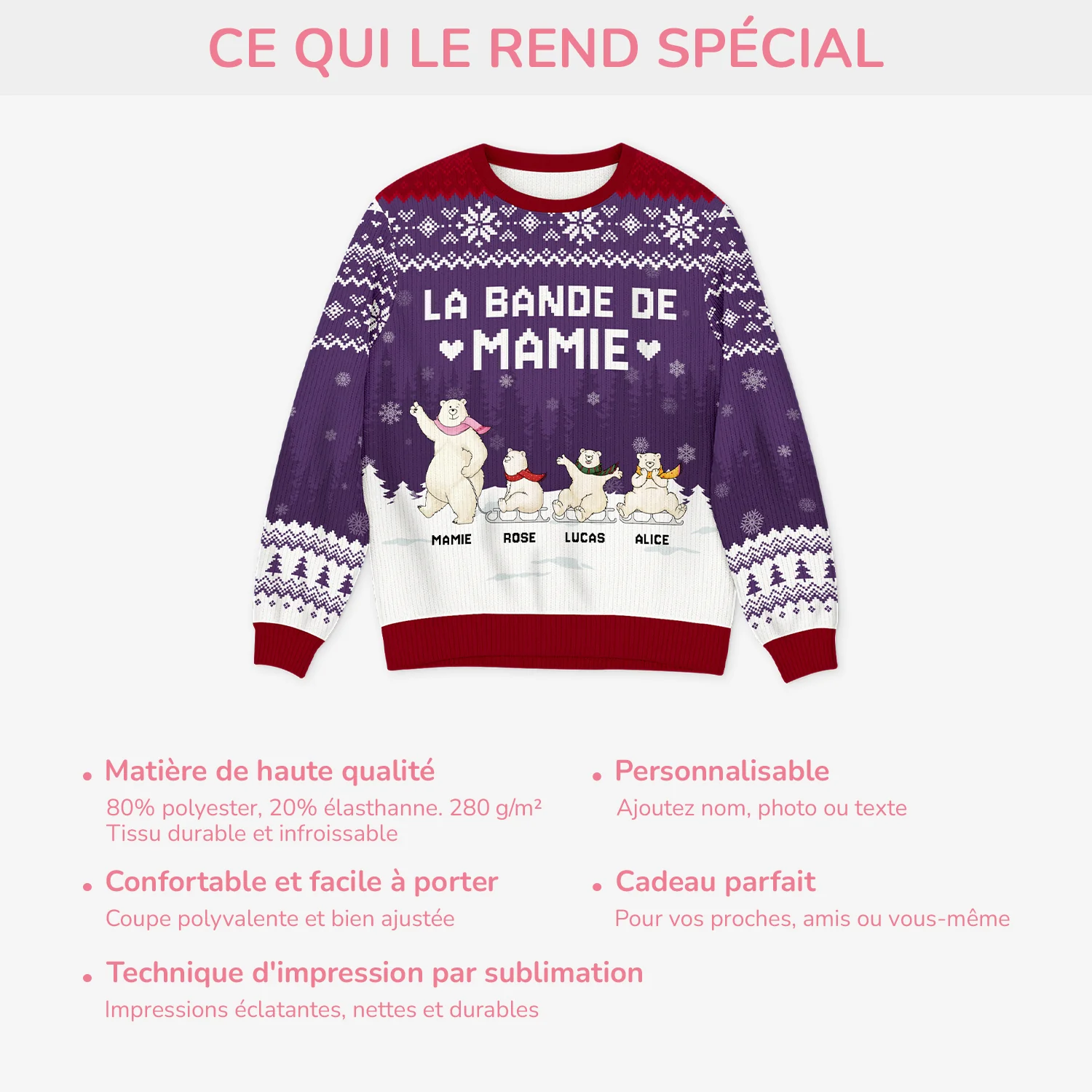 Pull de Noël Moche Personnalisé -La Bande à Mamie/Papy - Image 5