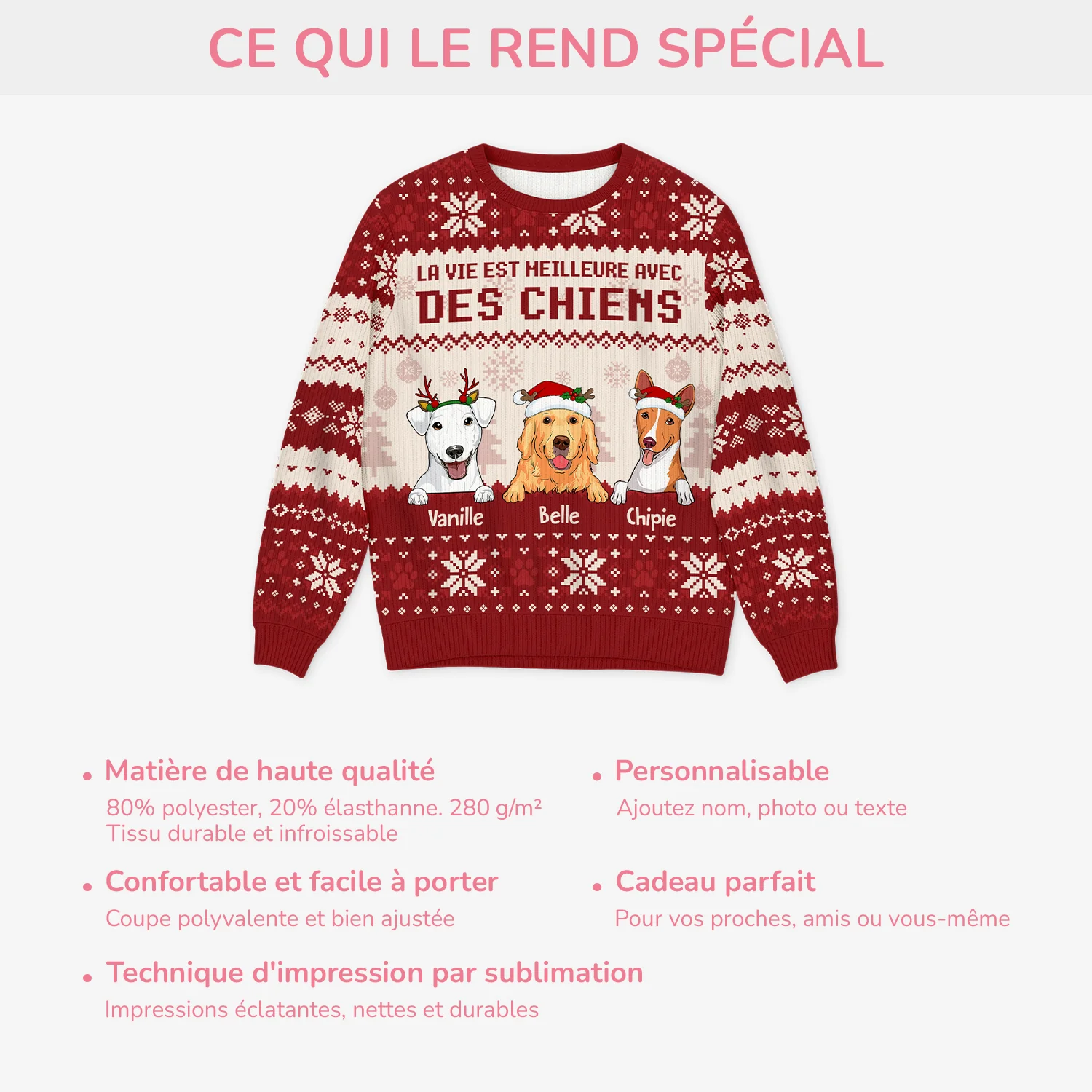 Pull Moche Noël Personnalisé - La Vie Est Meilleure Avec Des Chiens - Image 5