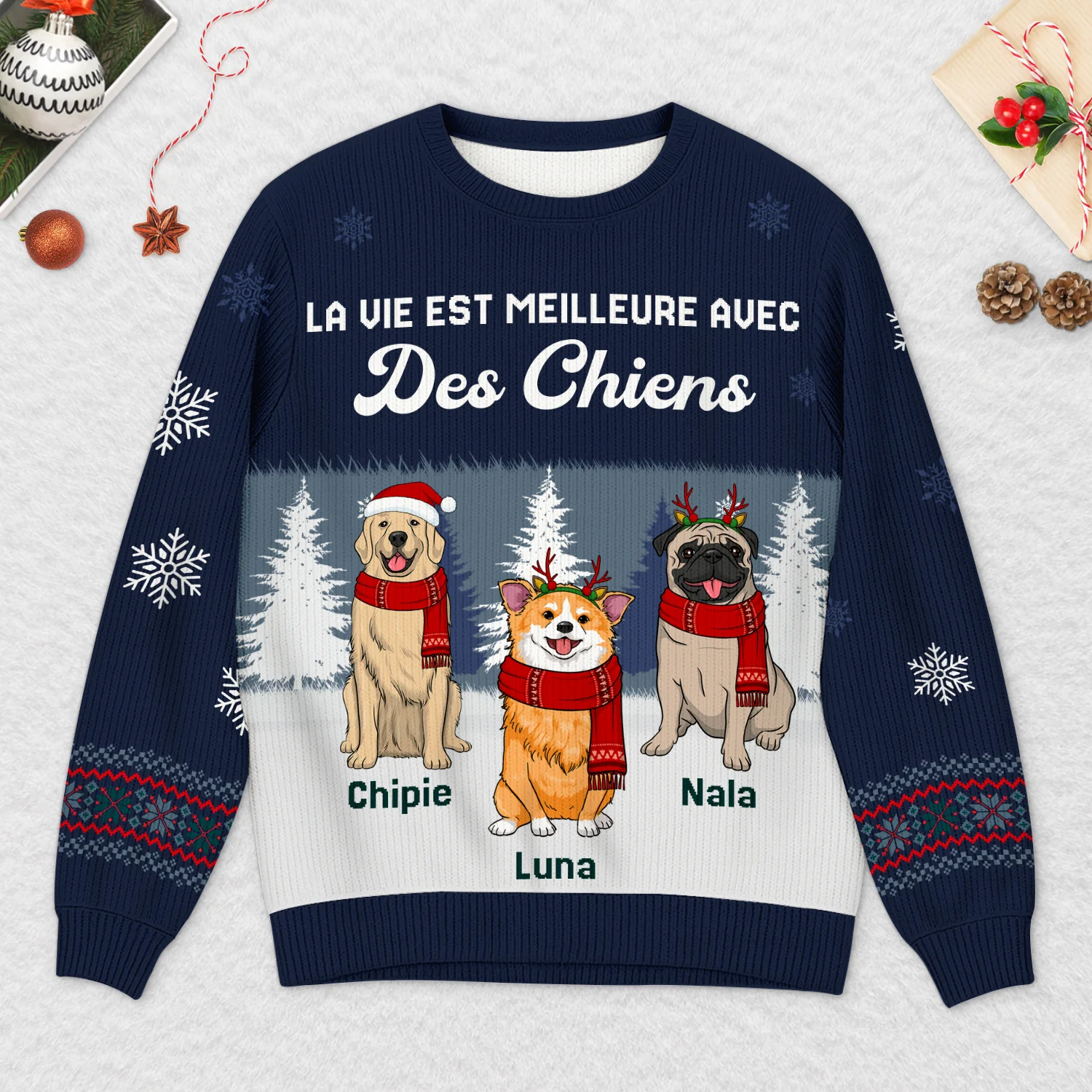 Pull Moche De Noël Personnalisé - La Vie Est Meilleure Avec Mon Chien - Image 2