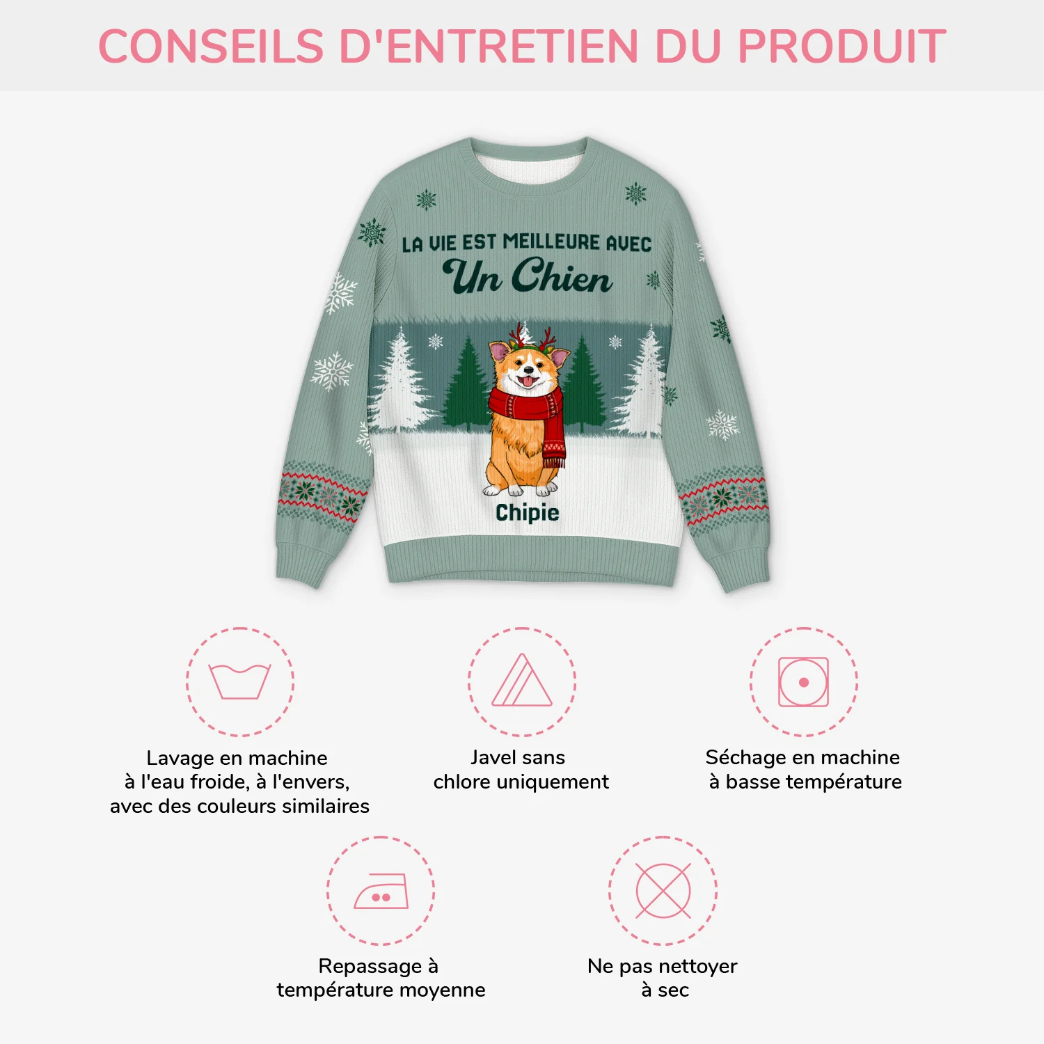 Pull Moche De Noël Personnalisé - La Vie Est Meilleure Avec Mon Chien - Image 4