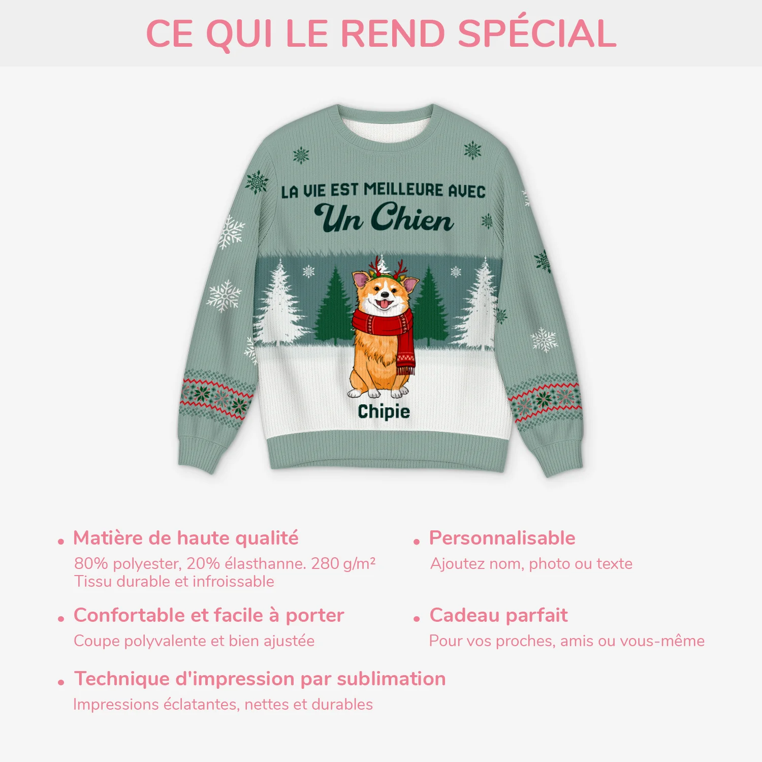 Pull Moche De Noël Personnalisé - La Vie Est Meilleure Avec Mon Chien - Image 5