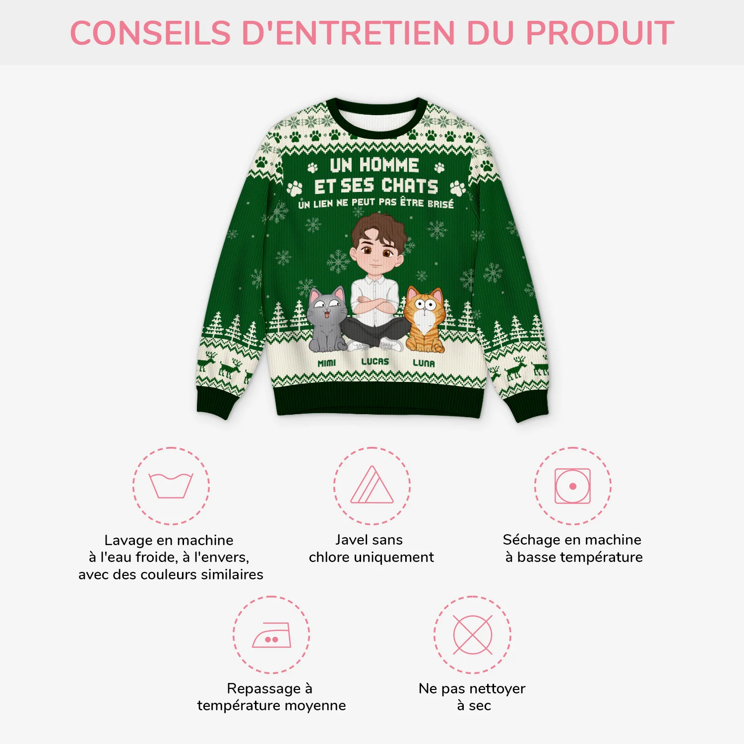 Pull Moche De Noël Personnalisé - Le Lien Entre Une Fille Et Son Chat - Image 4