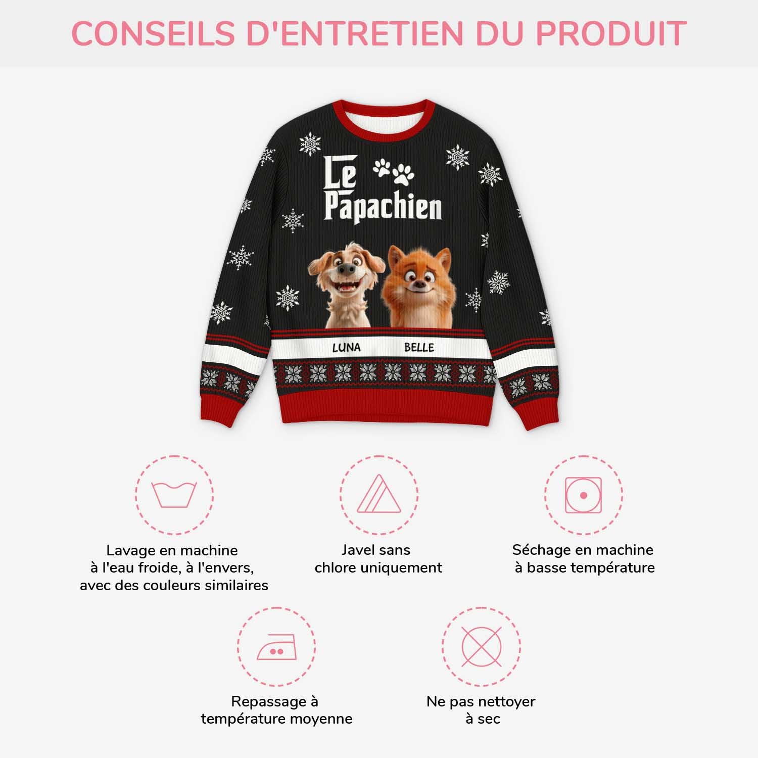 Pull moche de Noël personnalisé – Le papa chien - Image 4