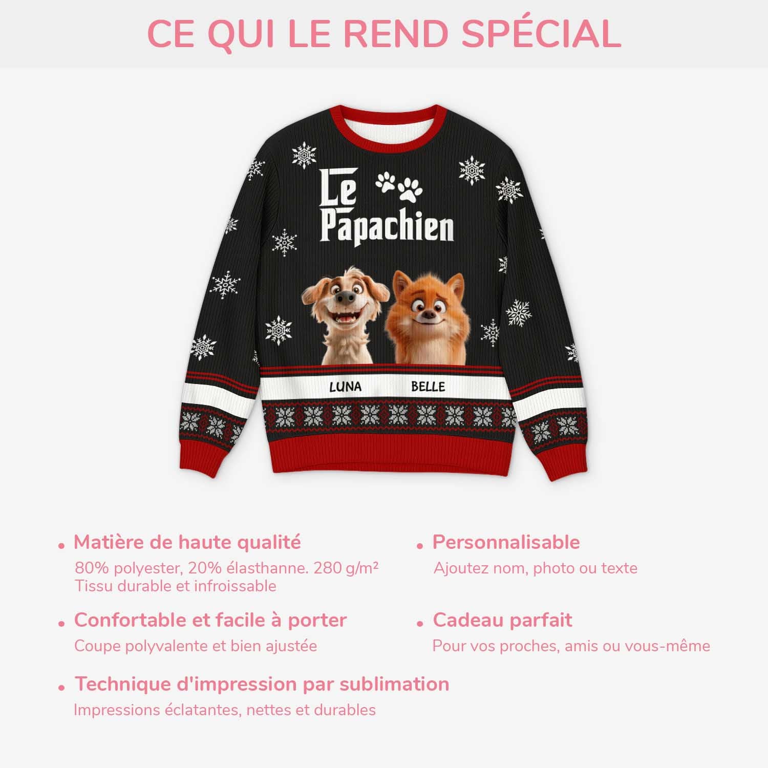 Pull moche de Noël personnalisé – Le papa chien - Image 5