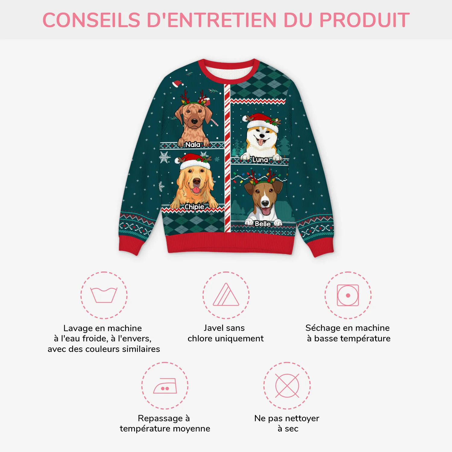 Pull Moche De Noël Personnalisé - Noël Avec Mes Chiens - Image 4