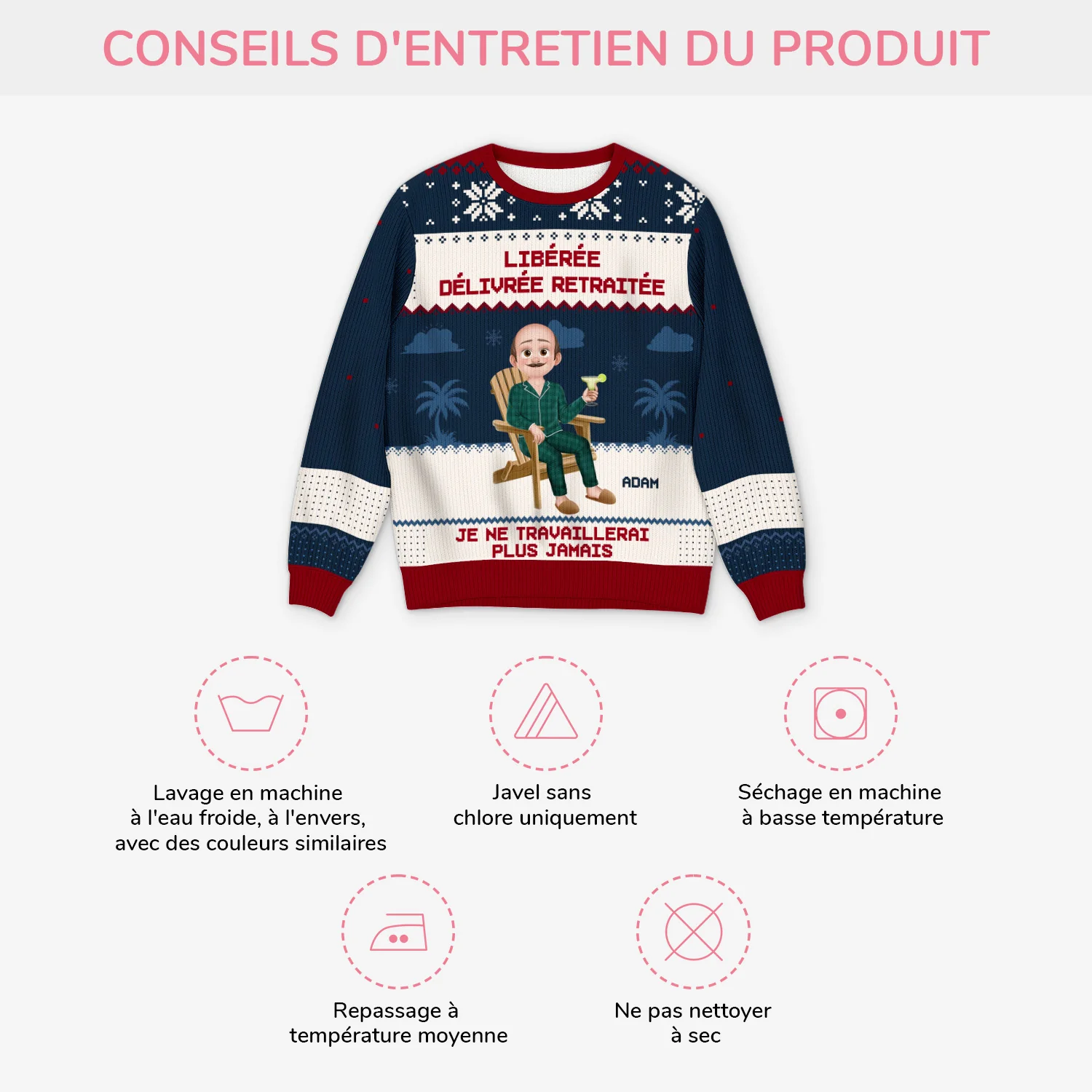 Pull Moche De Noël Personnalisé - Officiellement À La Retraite - Image 4