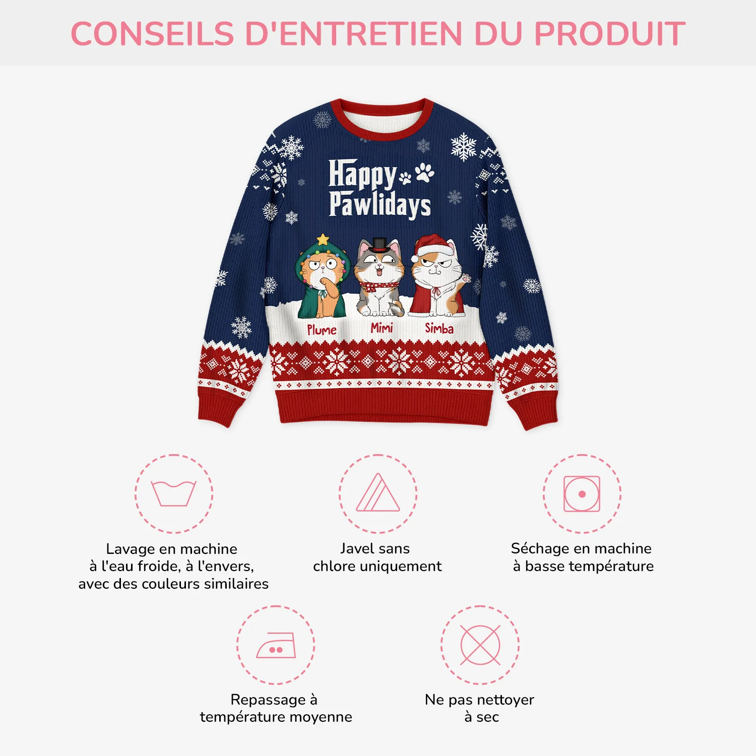 Pull Moche De Noël Personnalisé - Papa Chat - Image 4