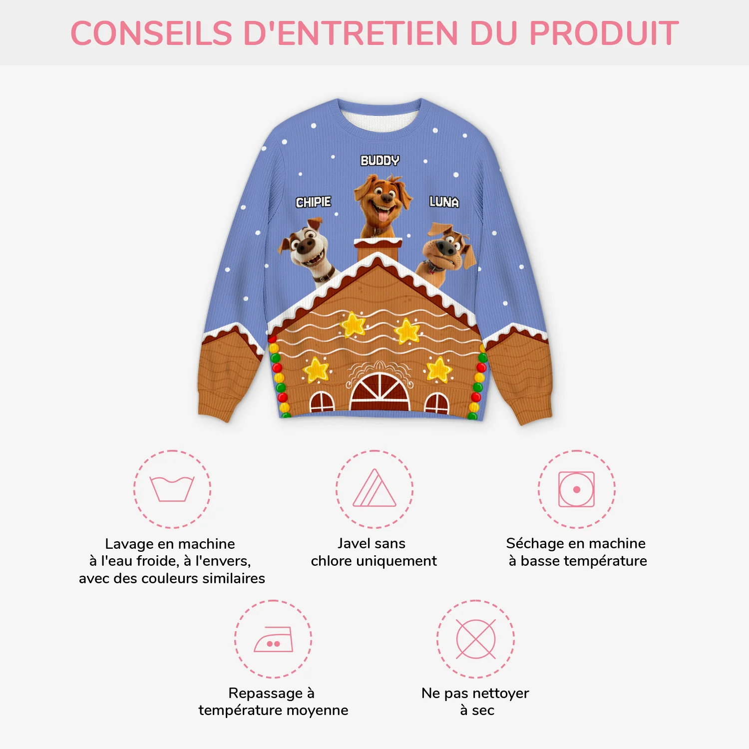Pull Moche De Noël Personnalisé - Père Noël Et Des Chiens - Image 4