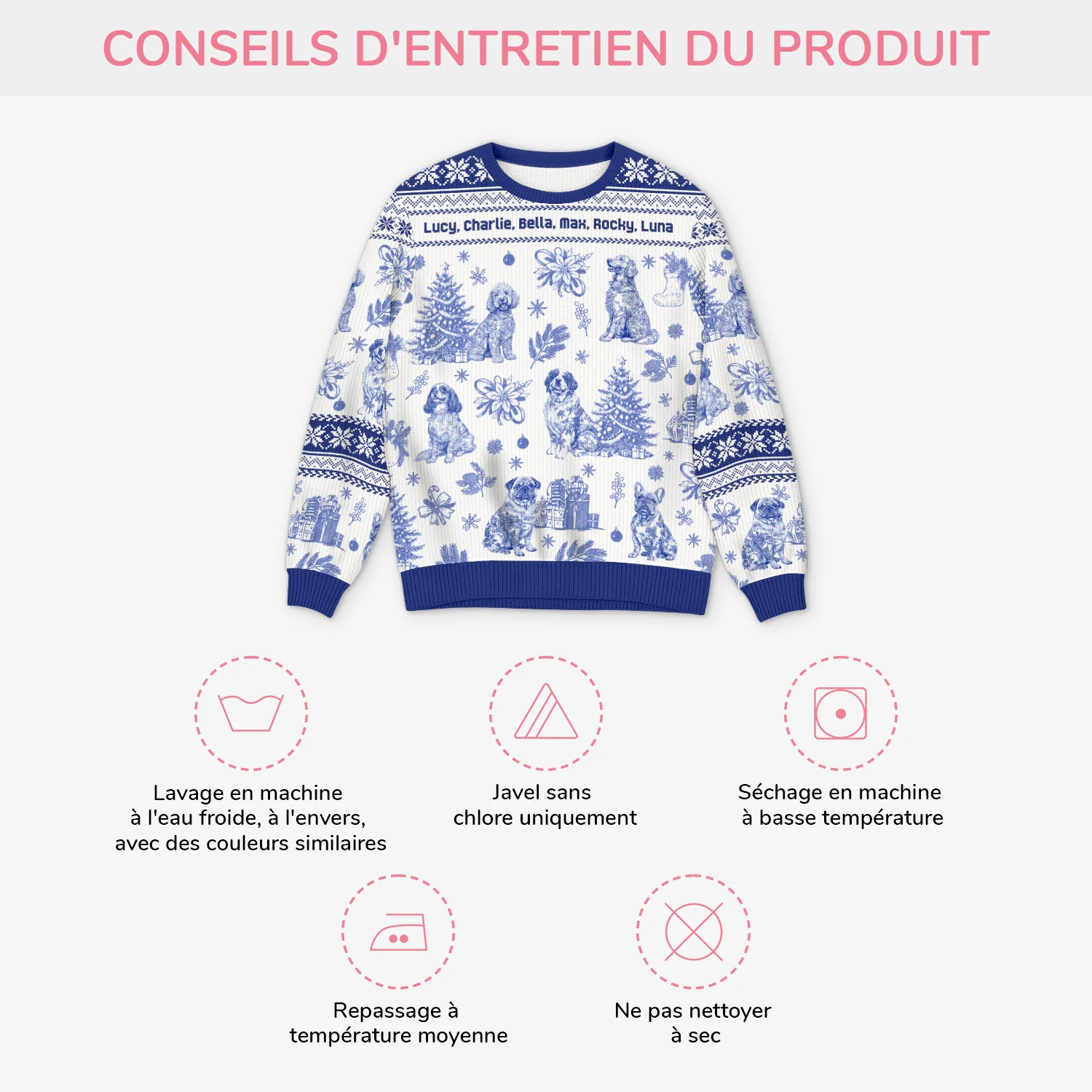 Pull Moche Personnalisé - Un Noël de Chien Style Toile Bleue - Image 4