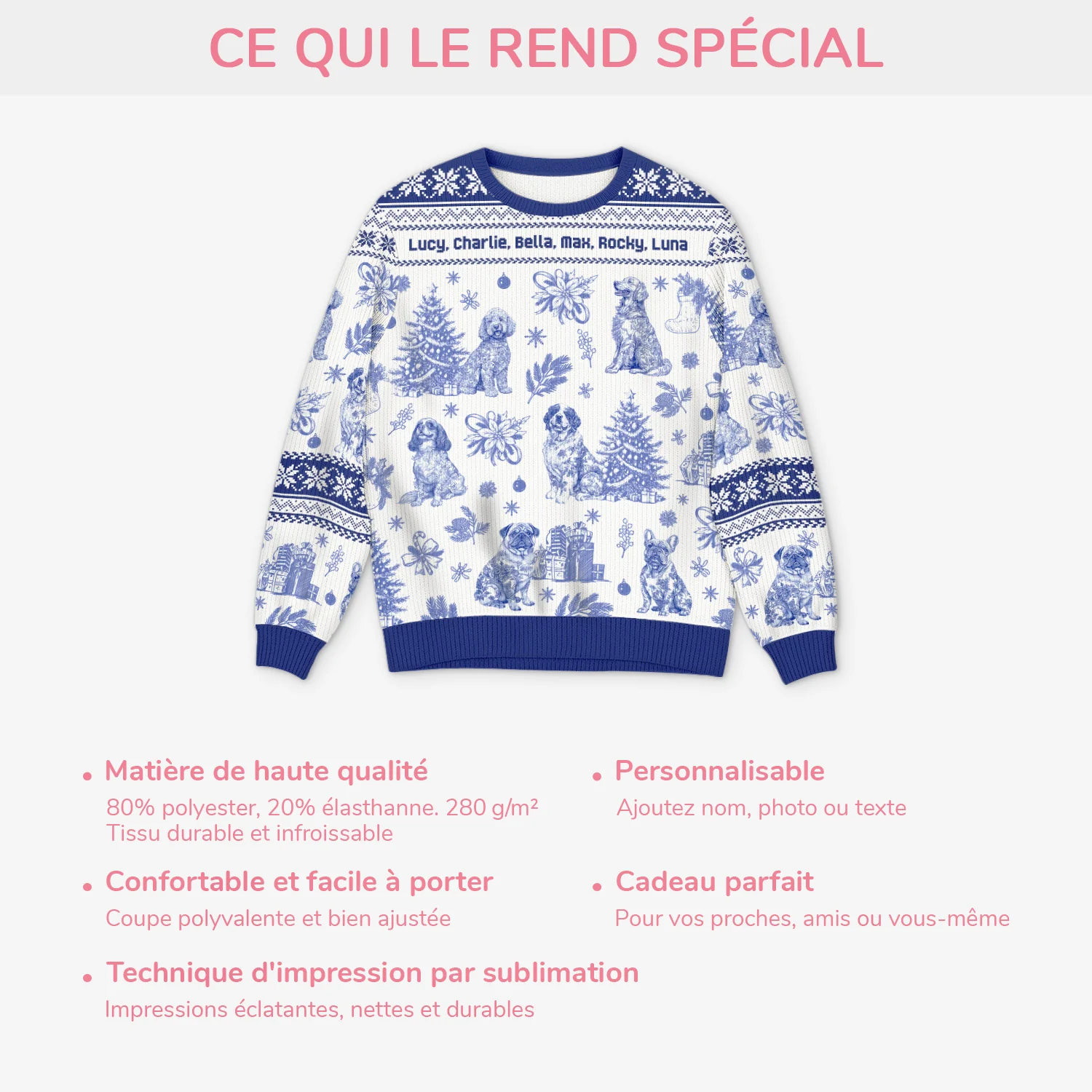 Pull Moche Personnalisé - Un Noël de Chien Style Toile Bleue - Image 5