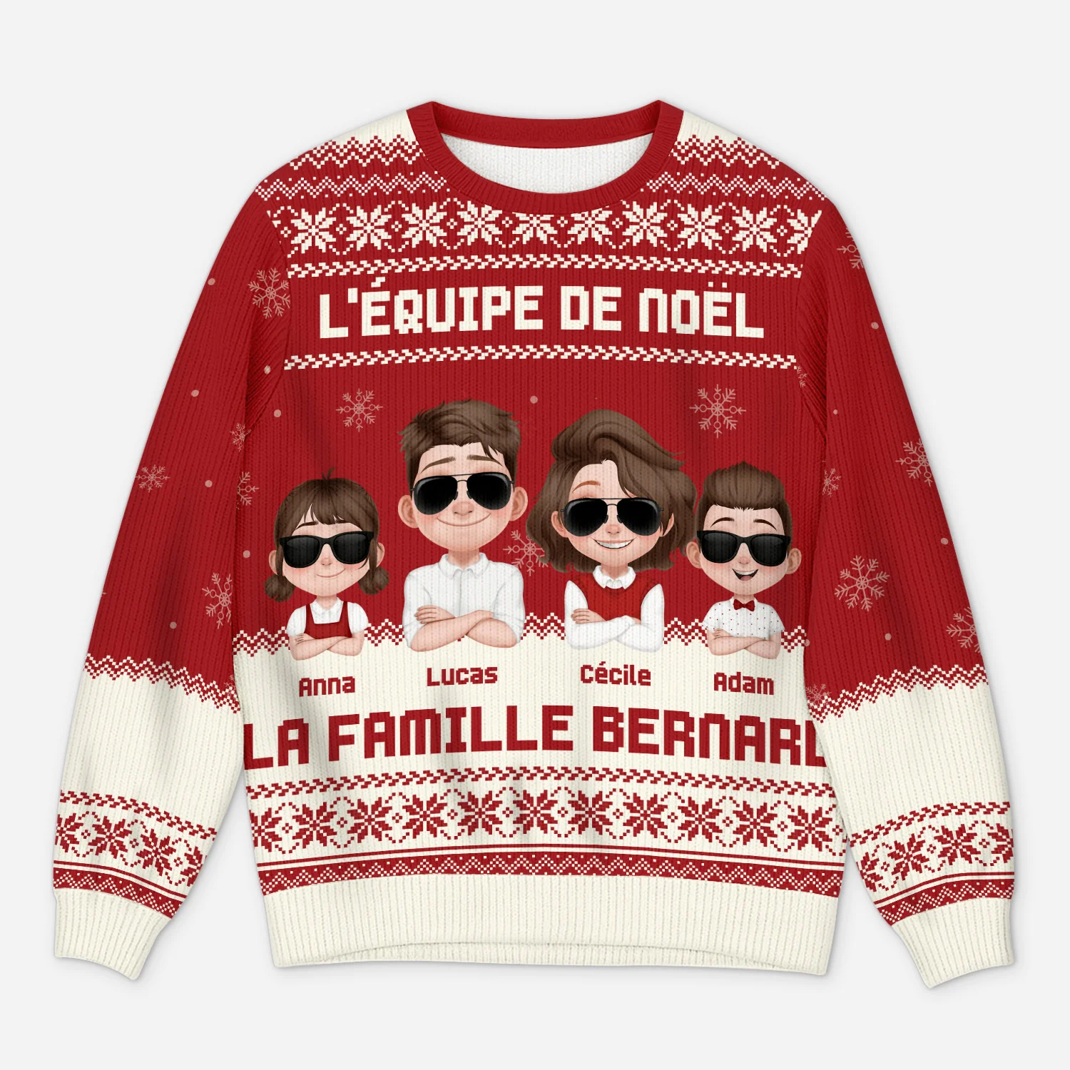 Pull Moche de Noël Personnalisé Famille - L'Equipe De Noel