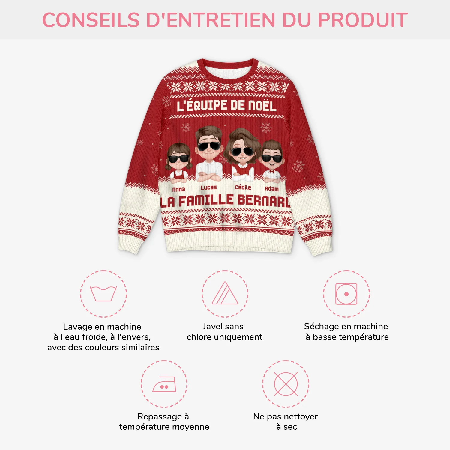 Pull Moche de Noël Personnalisé Famille - L'Equipe De Noel - Image 4