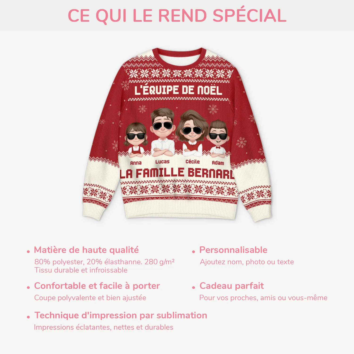 Pull Moche de Noël Personnalisé Famille - L'Equipe De Noel - Image 5