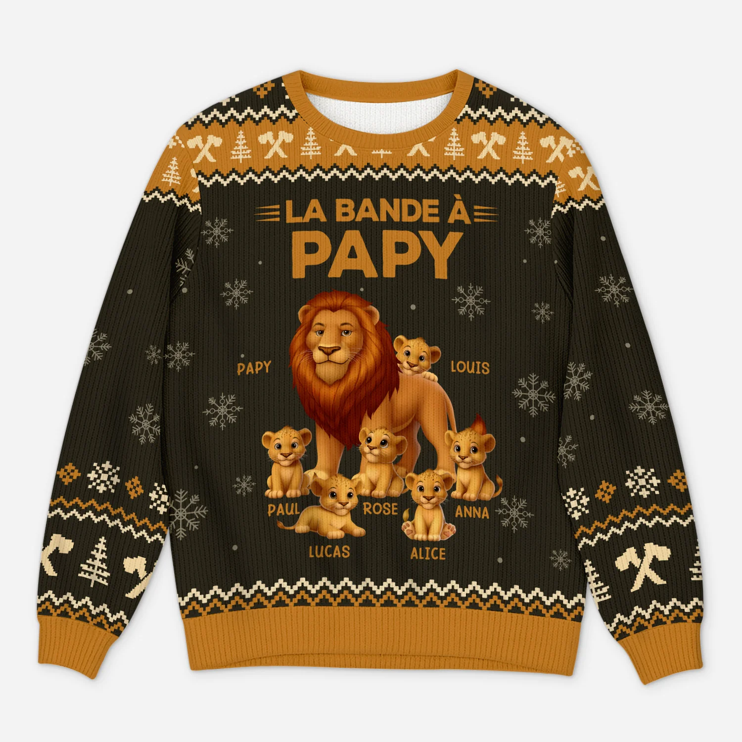 Pull de Noël personnalisable – La bande à papy lion
