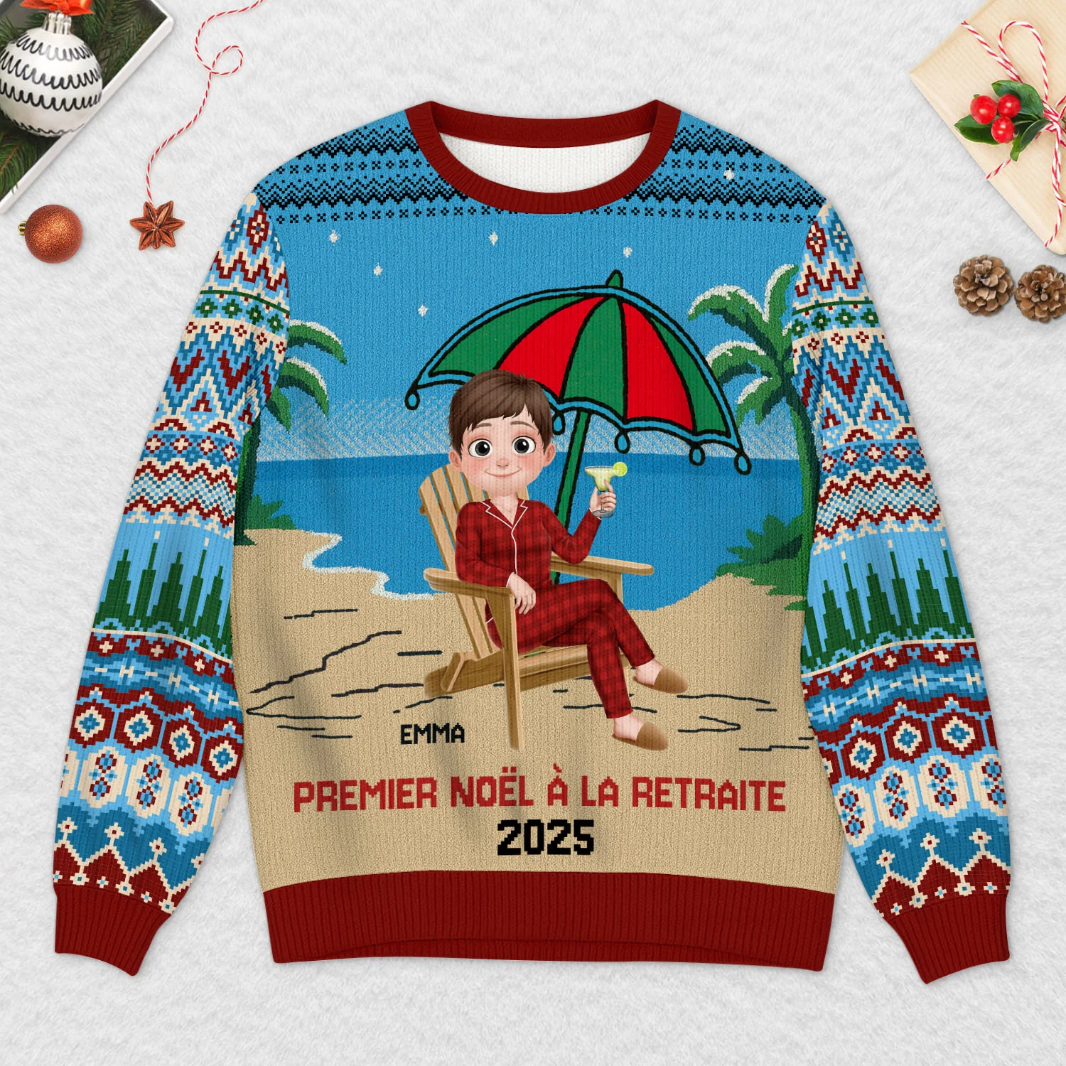 Pull Moche Personnalisé - Premier Noël À La Retraite - Image 2