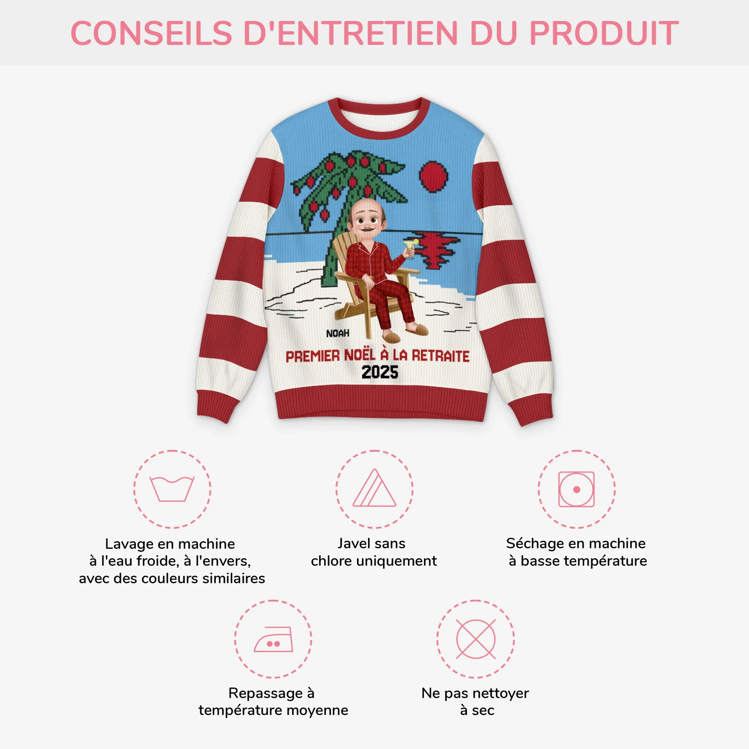 Pull Moche Personnalisé - Premier Noël À La Retraite - Image 4