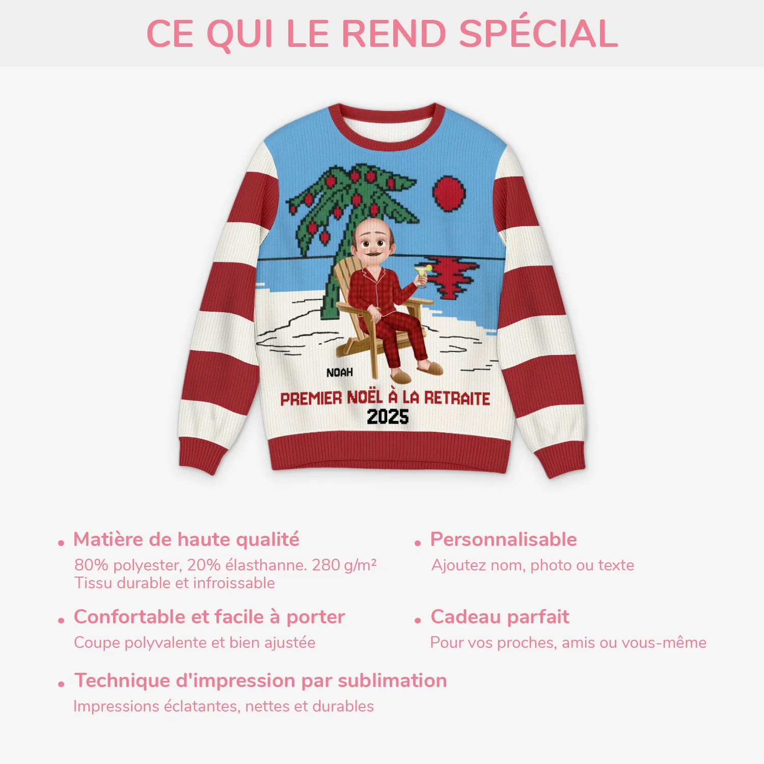 Pull Moche Personnalisé - Premier Noël À La Retraite - Image 5