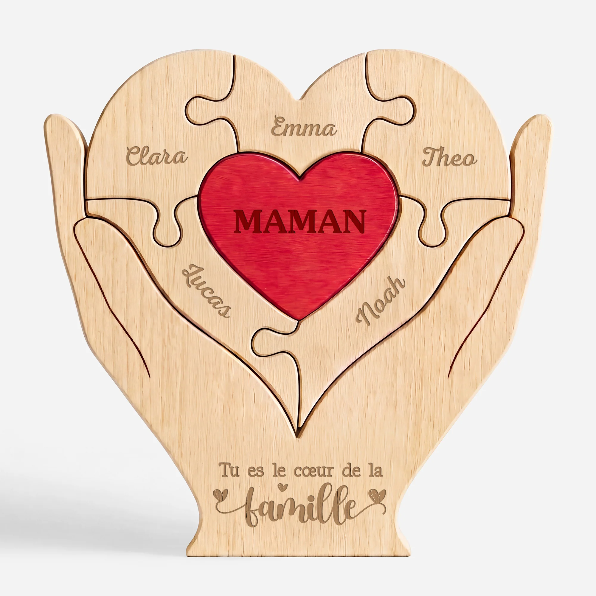 Puzzle Bois Famille Personnalisé - Cadeau Maman Papa Cœur De Notre Famille