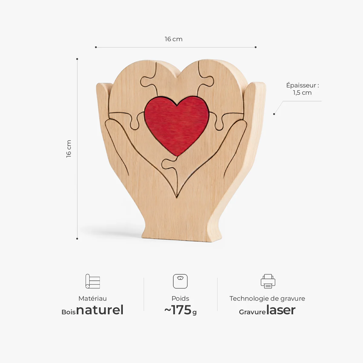 Puzzle Bois Famille Personnalisé - Cadeau Maman Papa Cœur De Notre Famille - Image 3