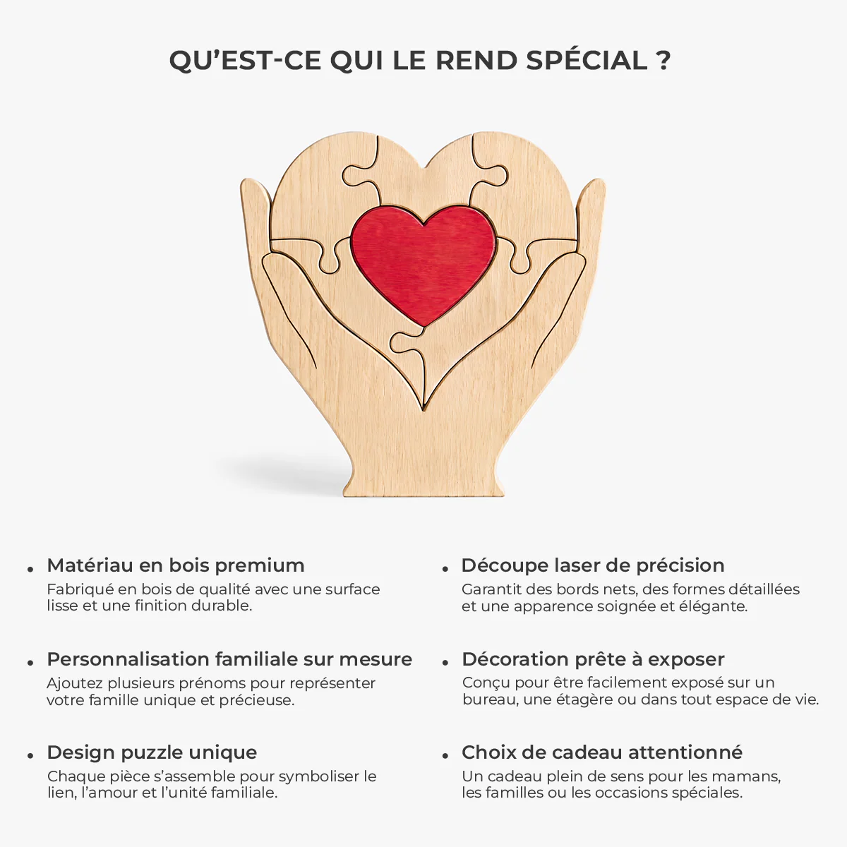 Puzzle Bois Famille Personnalisé - Cadeau Maman Papa Cœur De Notre Famille - Image 6