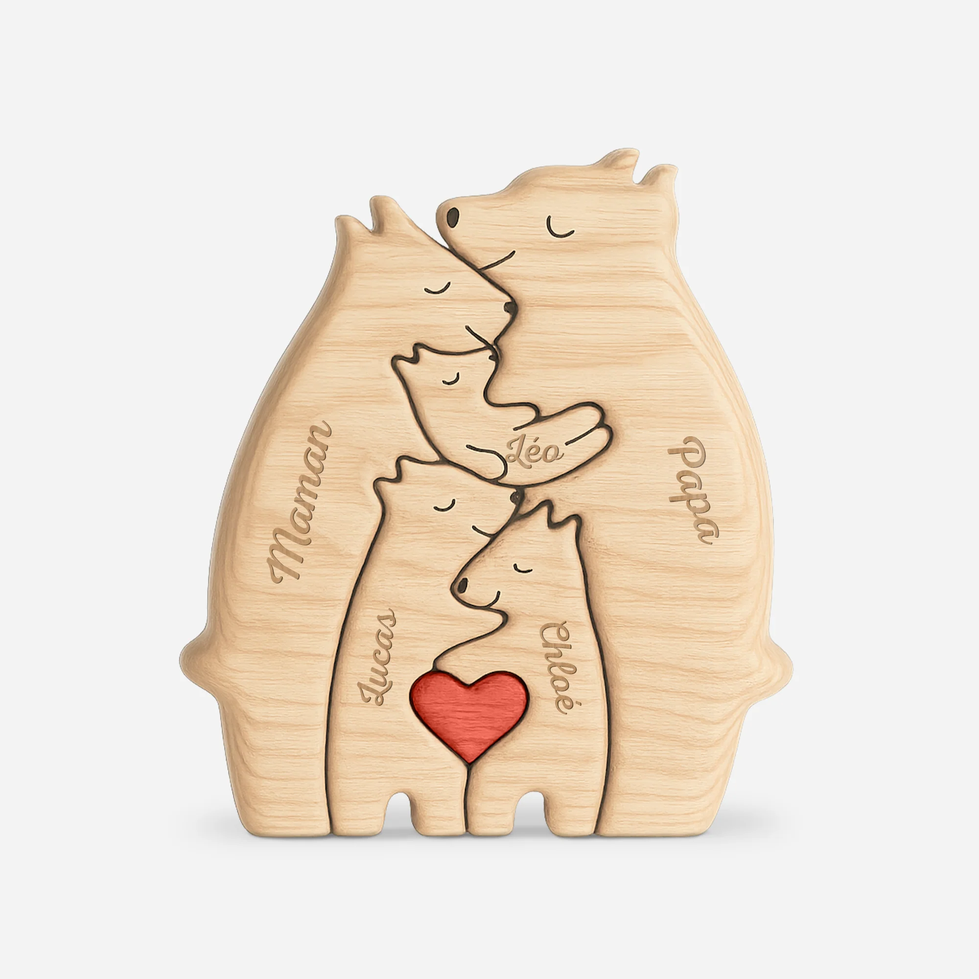 Puzzle En Bois Personnalisé Avec Prénoms - Famille Ours