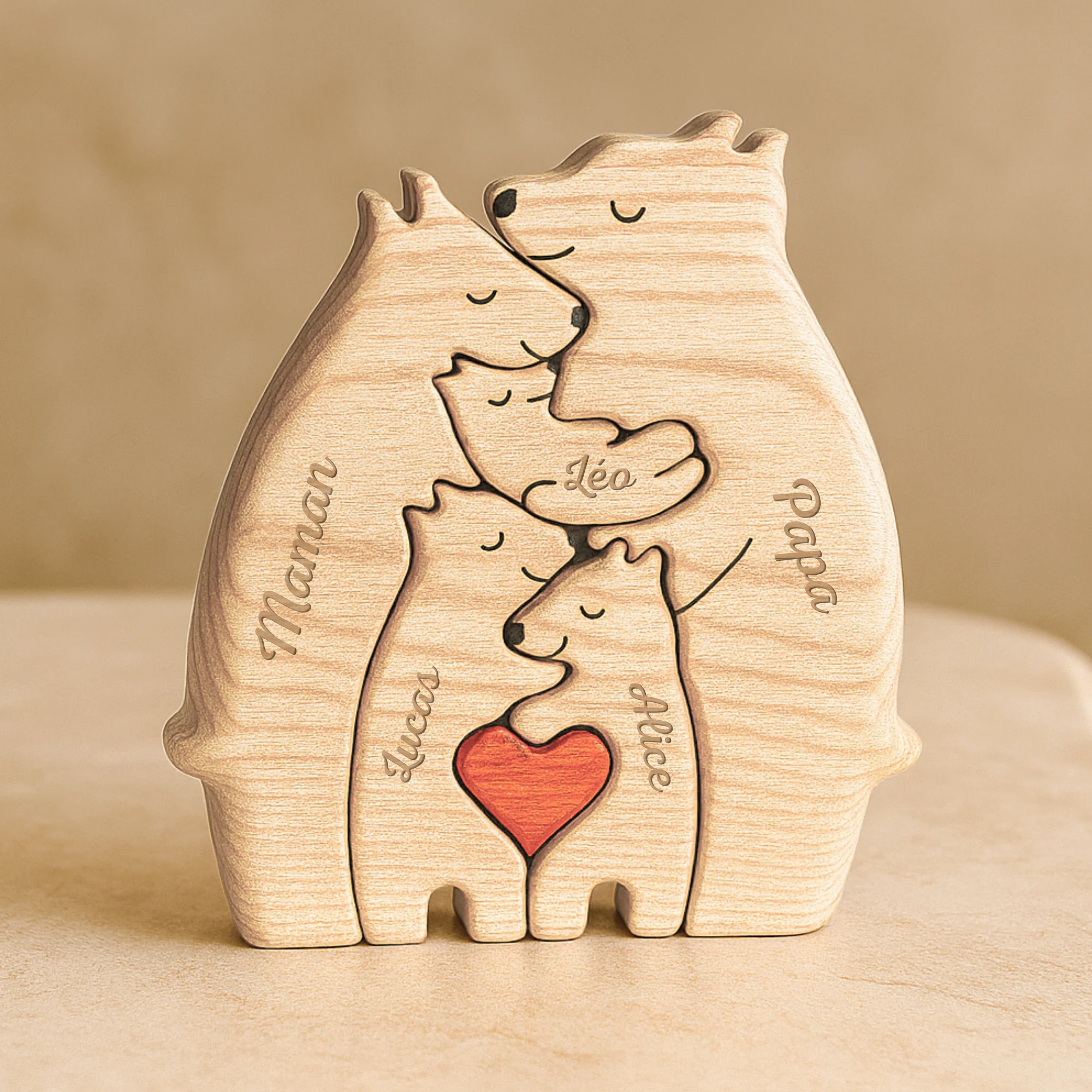 Puzzle En Bois Personnalisé Avec Prénoms - Famille Ours - Image 2