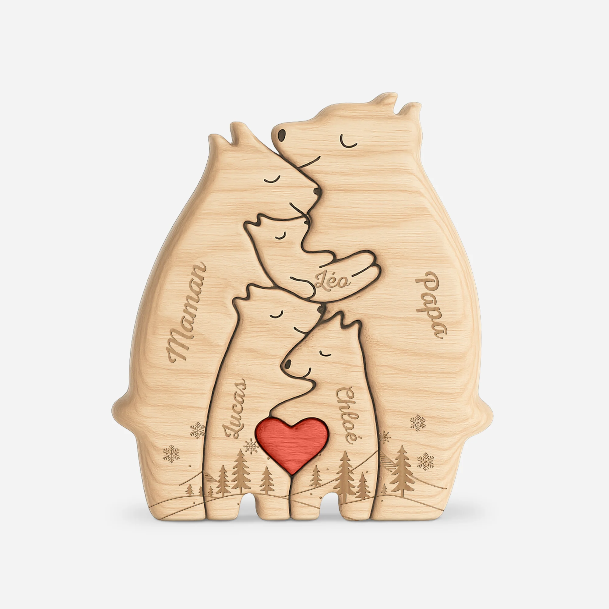 Puzzle En Bois Personnalisé de Noël Avec Prénoms - Famille Ours