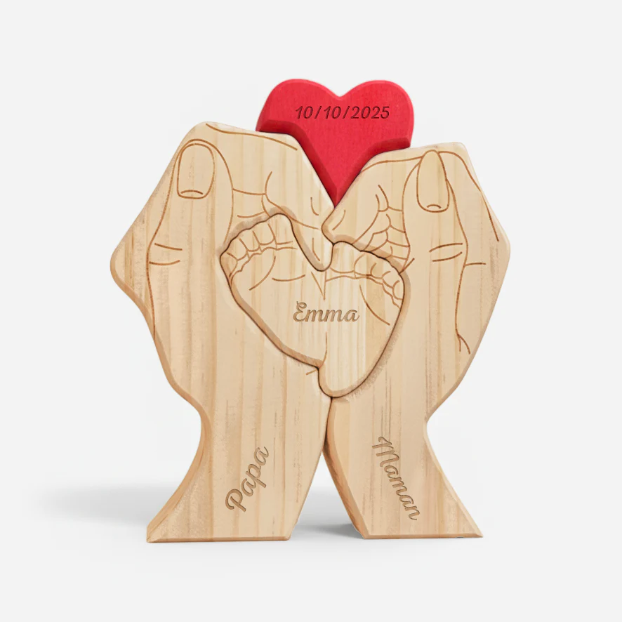 Puzzle En Bois Personnalisé Pour Nouveau-né - Cadeau Famille Avec Bébé
