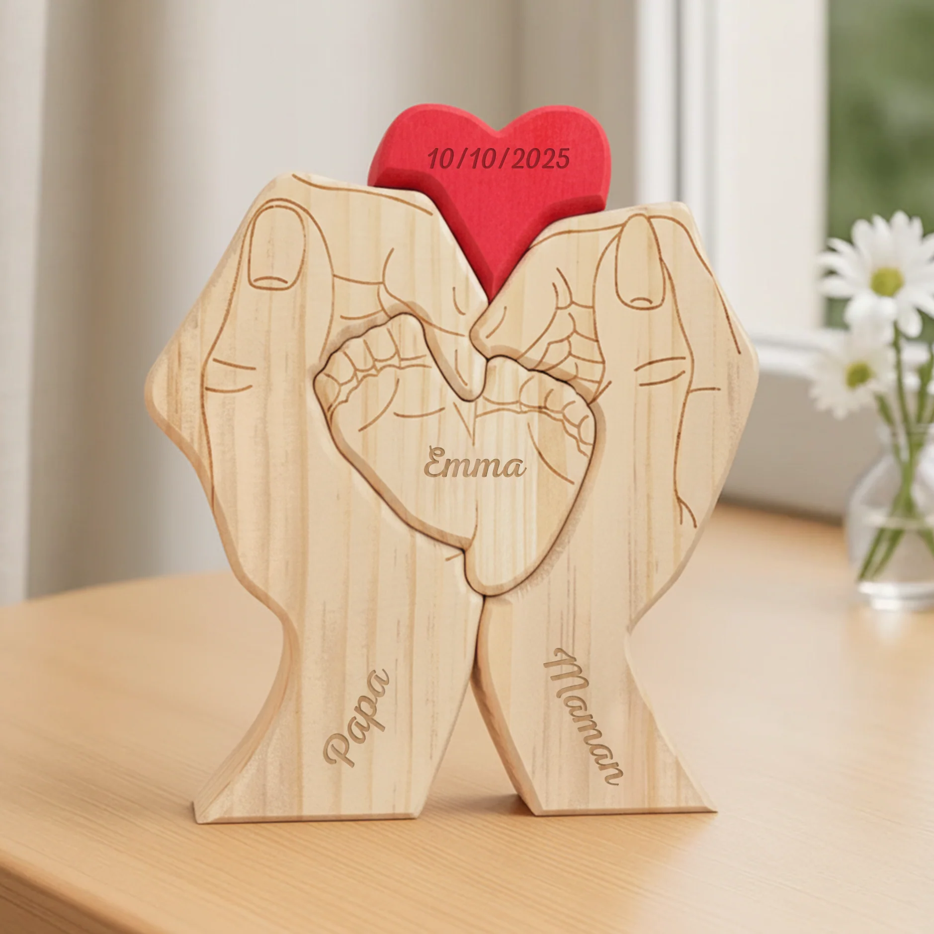 Puzzle En Bois Personnalisé Pour Nouveau-né - Cadeau Famille Avec Bébé - Image 2