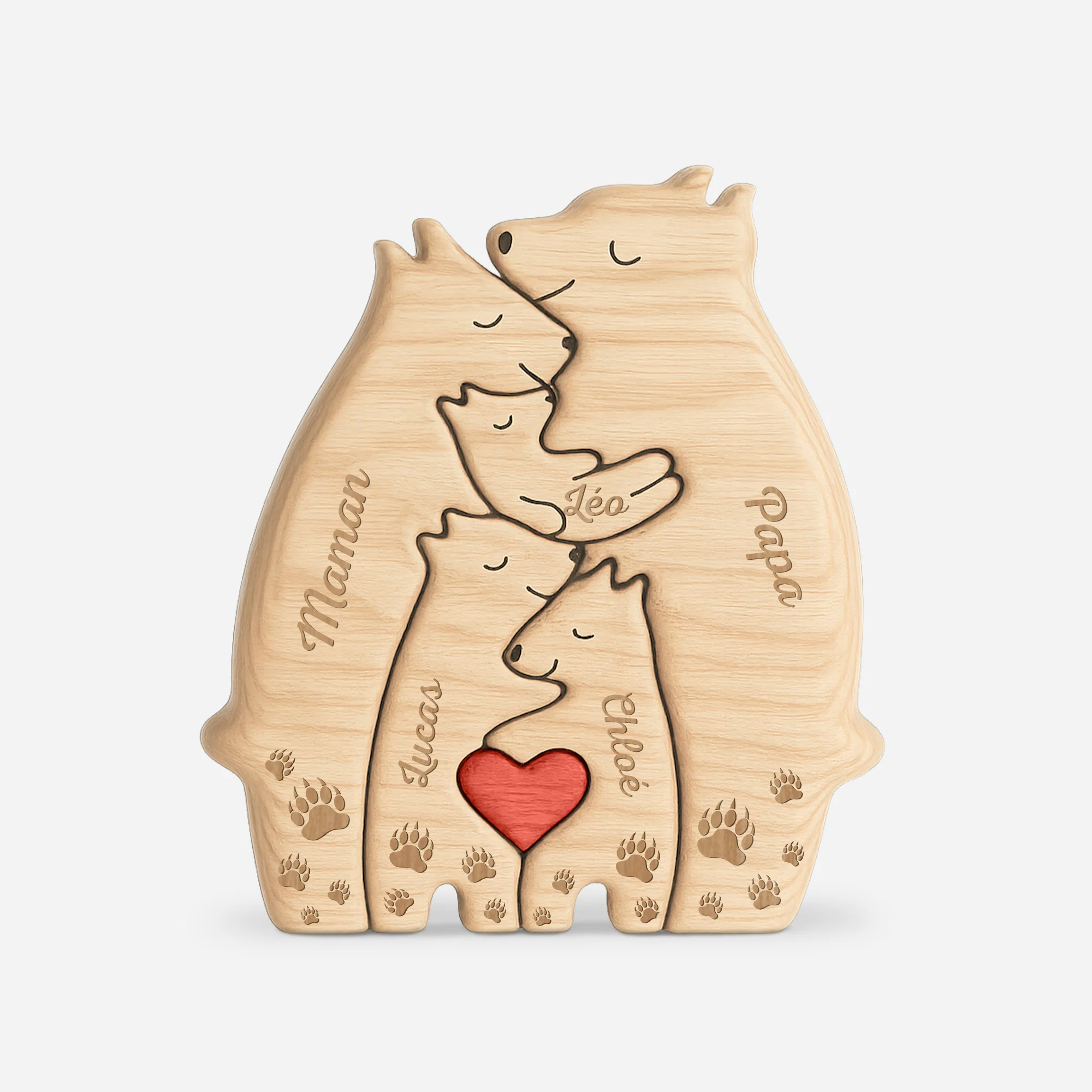 Puzzle En Bois Personnalisé Pour Parents Et Grands-parents - Famille Ours Avec Patte