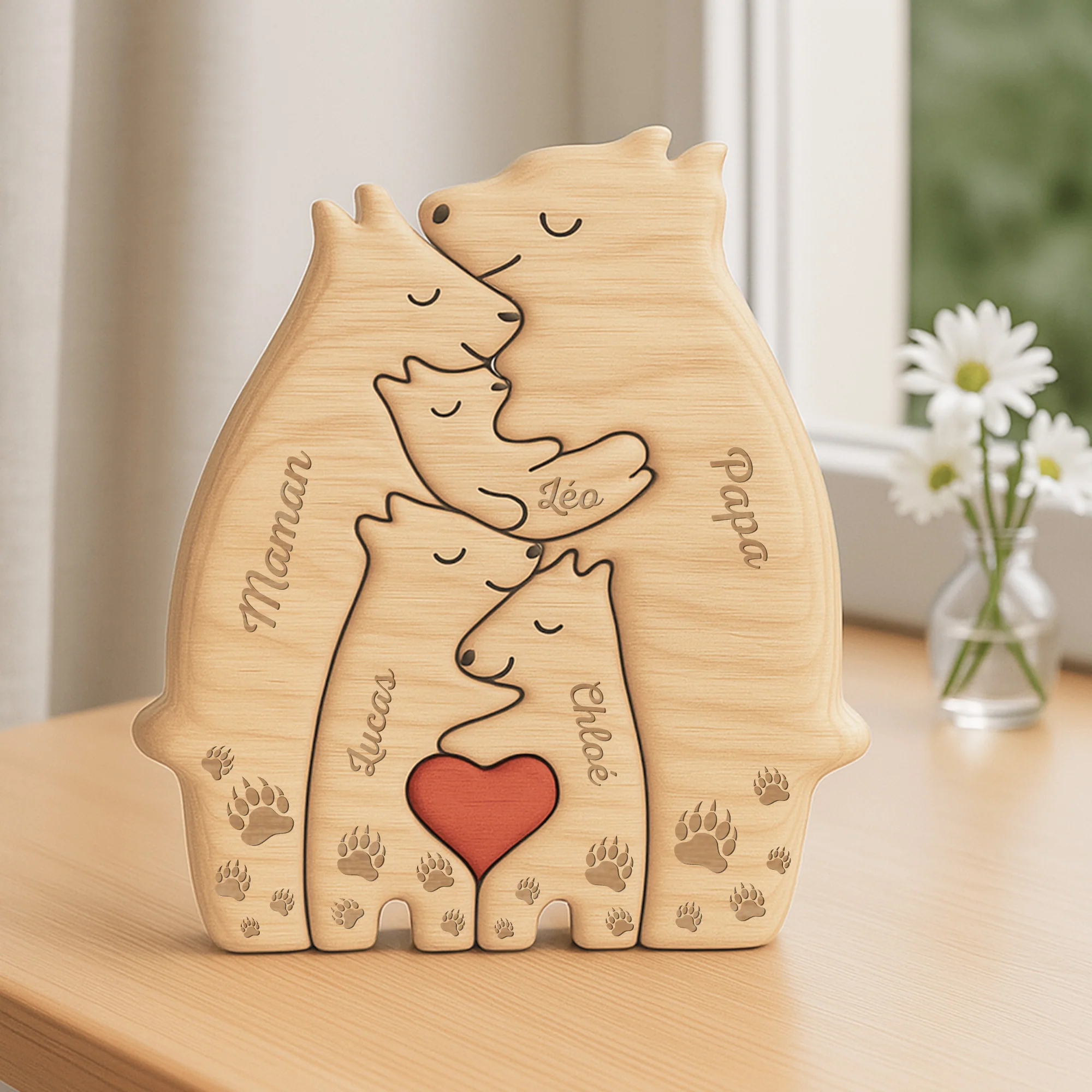 Puzzle En Bois Personnalisé Pour Parents Et Grands-parents - Famille Ours Avec Patte - Image 2