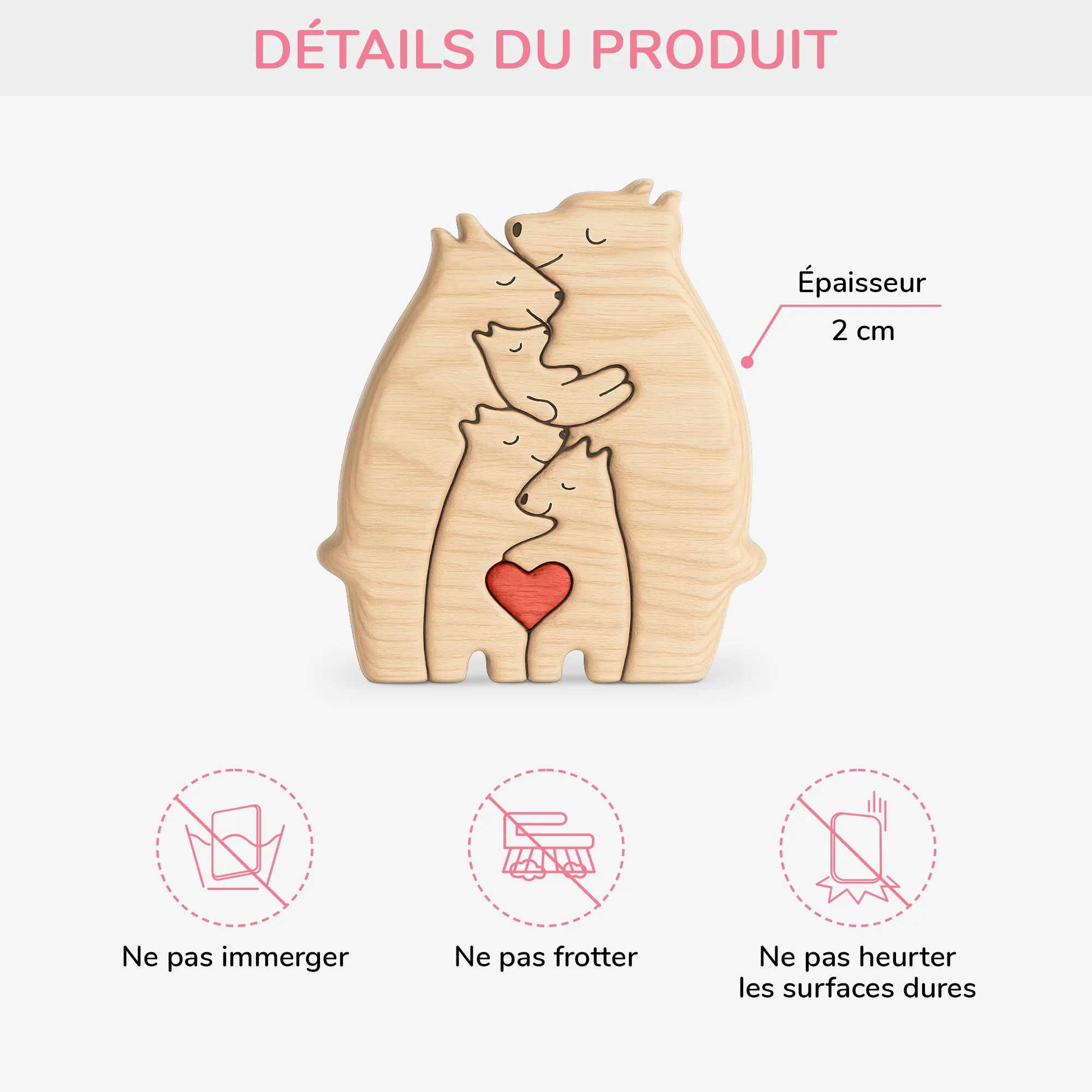Puzzle En Bois Personnalisé de Noël Avec Prénoms - Famille Ours - Image 3