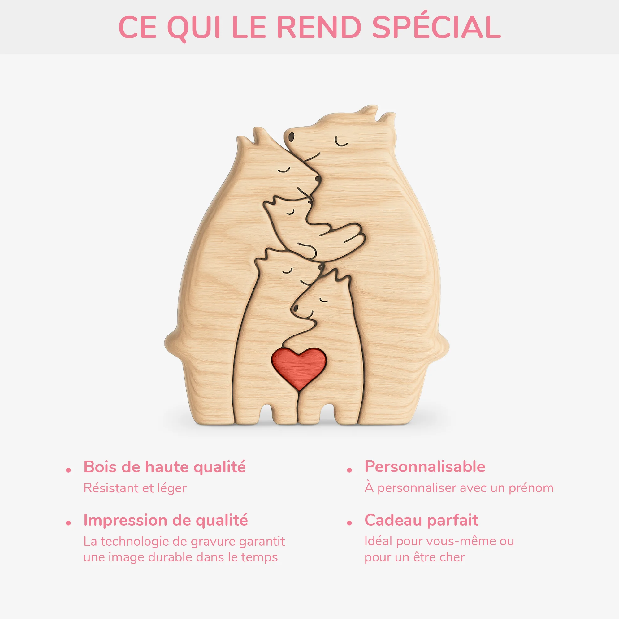 Puzzle En Bois Personnalisé de Noël Avec Prénoms - Famille Ours - Image 4