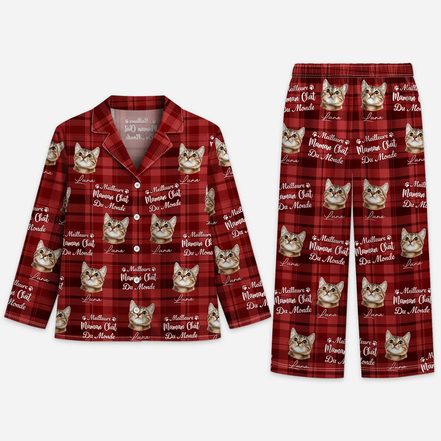Pyjama Personnalisé Noël - Meilleure Maman Chat